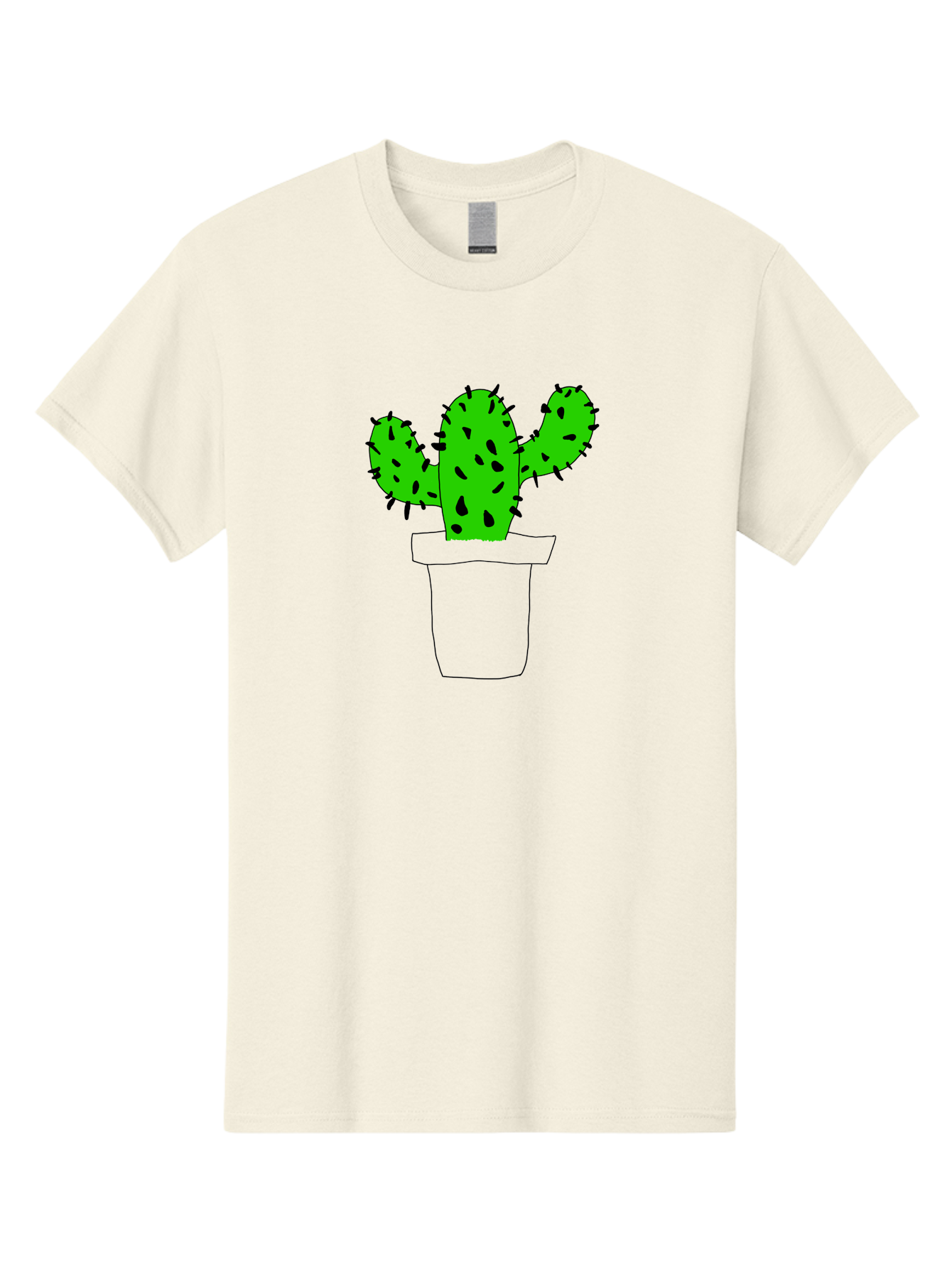 Cactus Men'S Graphic Tee, 100% Cotton, Comfortable Casual Summer Wear, Machine Washable, Cactus Plant, Potted Cactus, Spiky Leaves, Simple Illustration, Minimalist Design, Cacti, Succulent, Desert Plant, Houseplant, Black Outline -  Aaa016