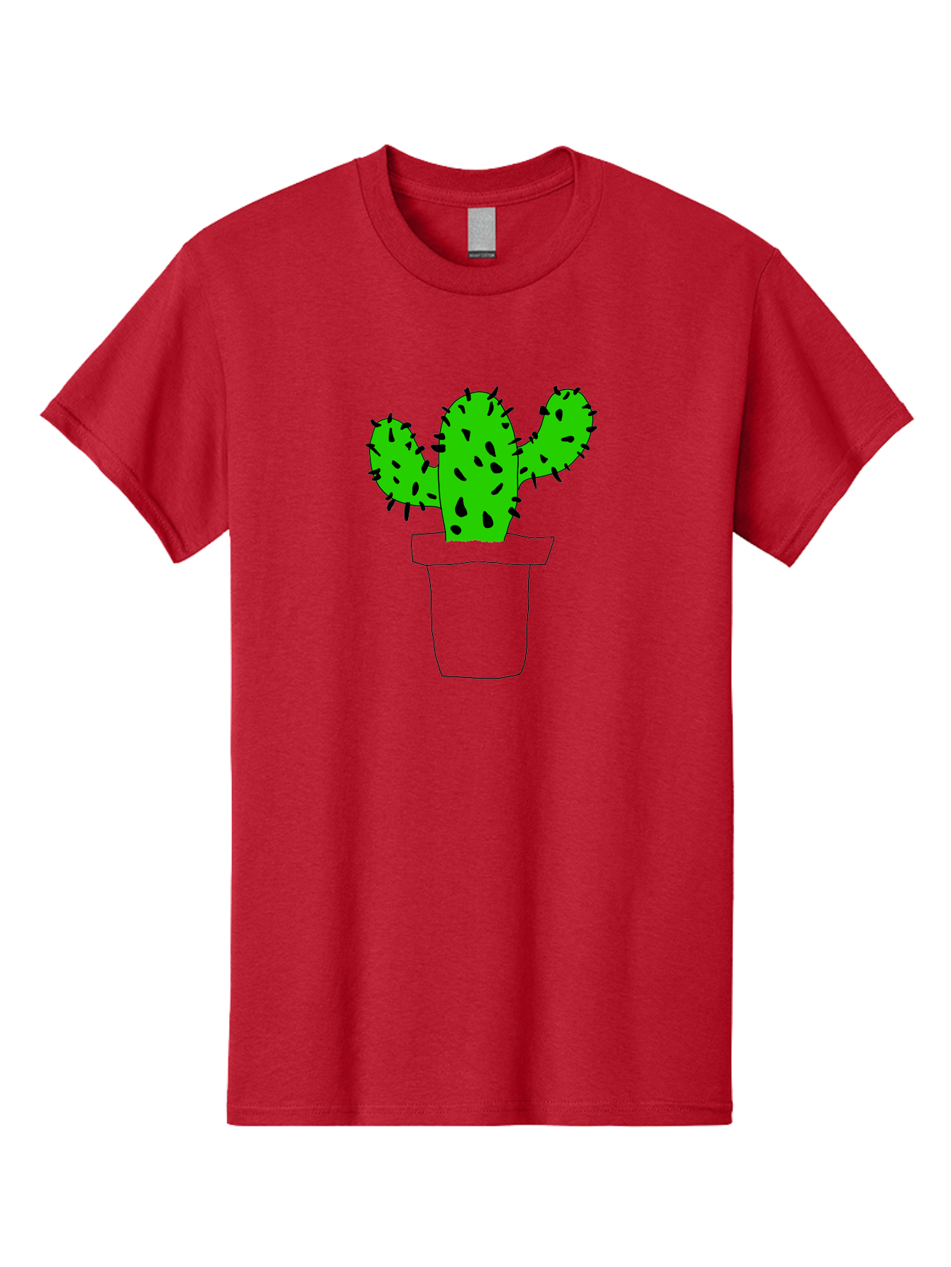 Cactus Men'S Graphic Tee, 100% Cotton, Comfortable Casual Summer Wear, Machine Washable, Cactus Plant, Potted Cactus, Spiky Leaves, Simple Illustration, Minimalist Design, Cacti, Succulent, Desert Plant, Houseplant, Black Outline -  Aaa016