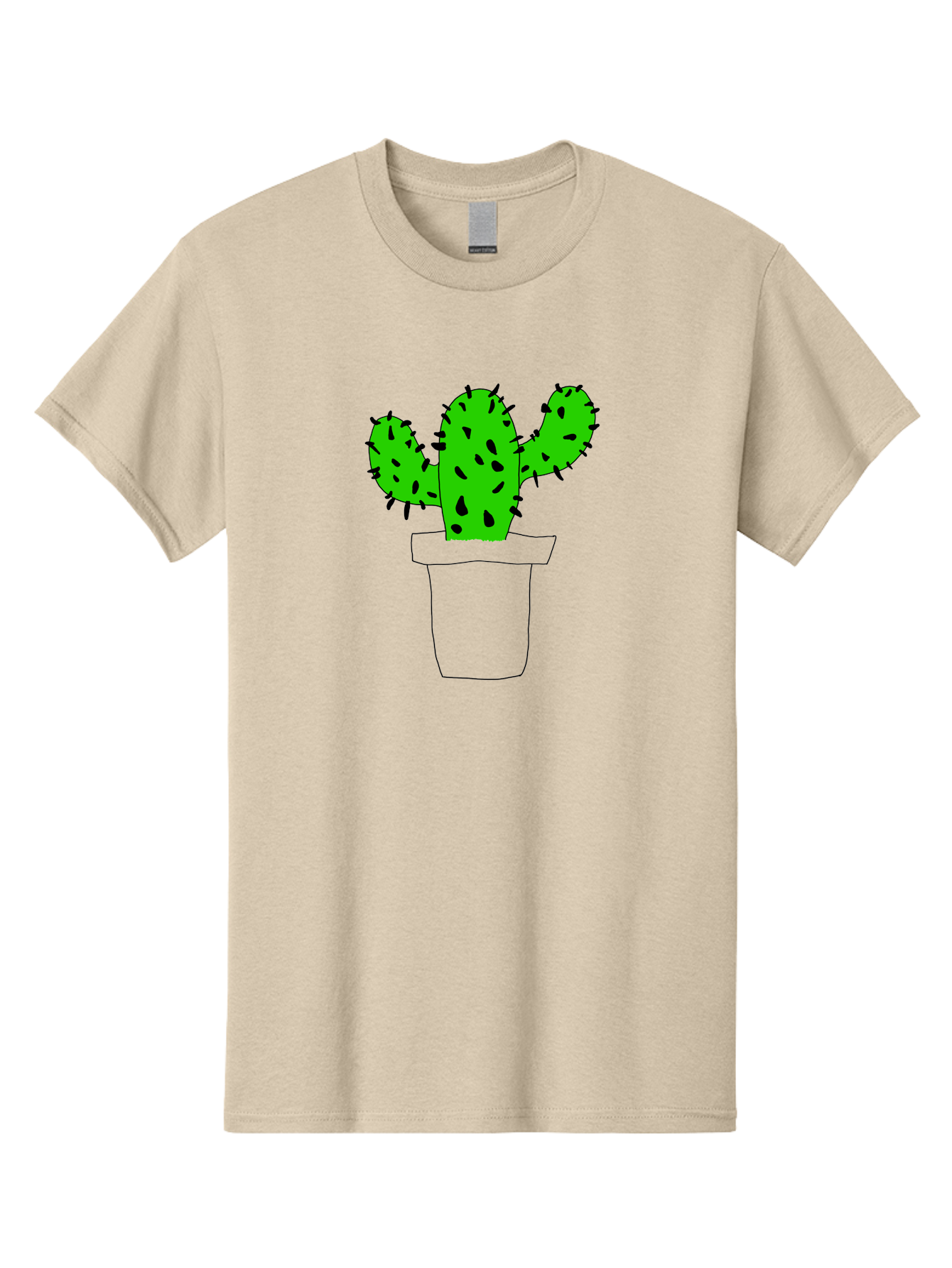 Cactus Men'S Graphic Tee, 100% Cotton, Comfortable Casual Summer Wear, Machine Washable, Cactus Plant, Potted Cactus, Spiky Leaves, Simple Illustration, Minimalist Design, Cacti, Succulent, Desert Plant, Houseplant, Black Outline -  Aaa016