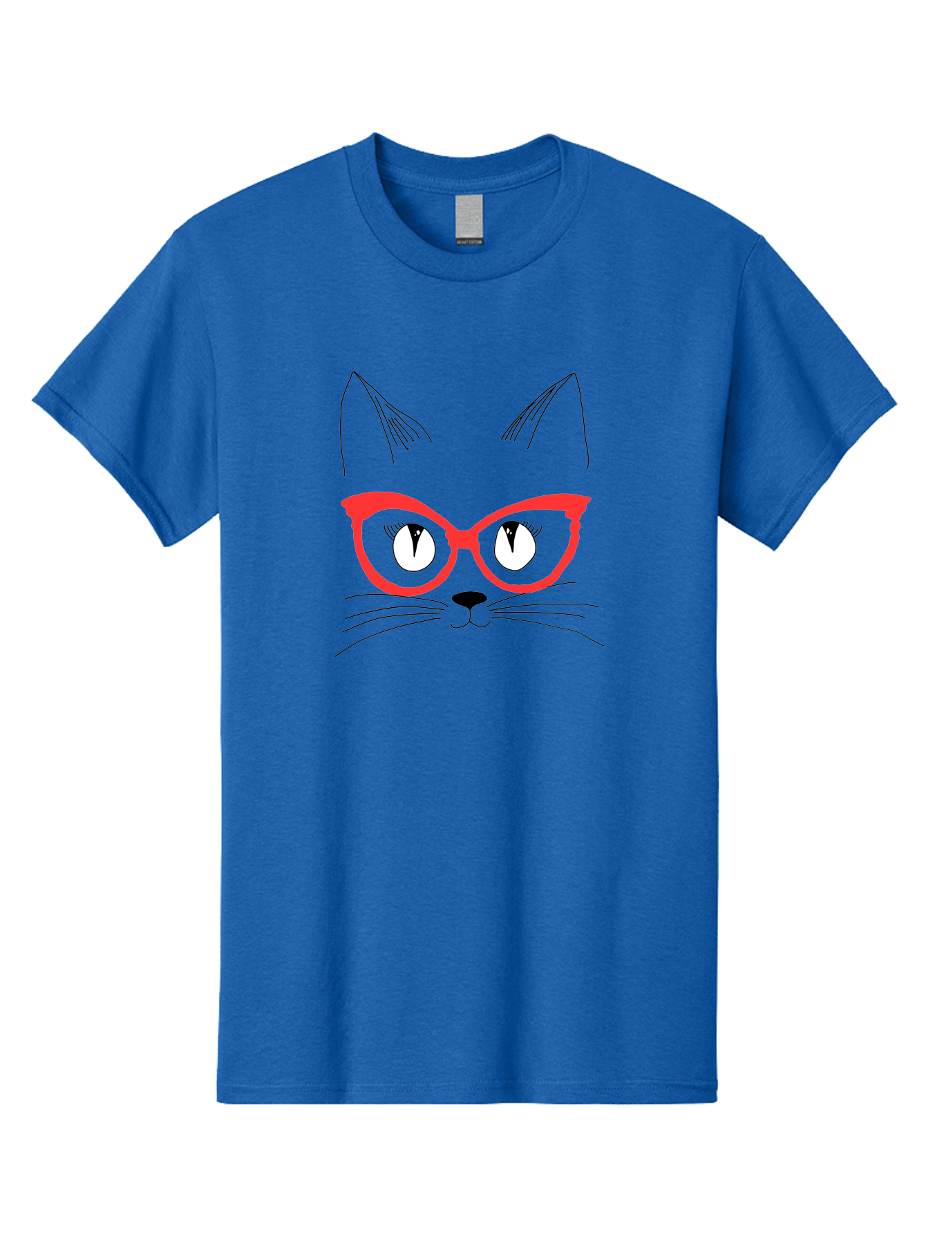 Cat-Face Men'S Graphic Tee, 100% Cotton, Comfortable Casual Summer Wear, Machine Washable, Funny Cat, Cat Face, Red Glasses, White Eyes, Black Nose, Whiskers, Cartoon Style, Simple Design, Cute Illustration, Pop Art, Modern Art -  Aaa018