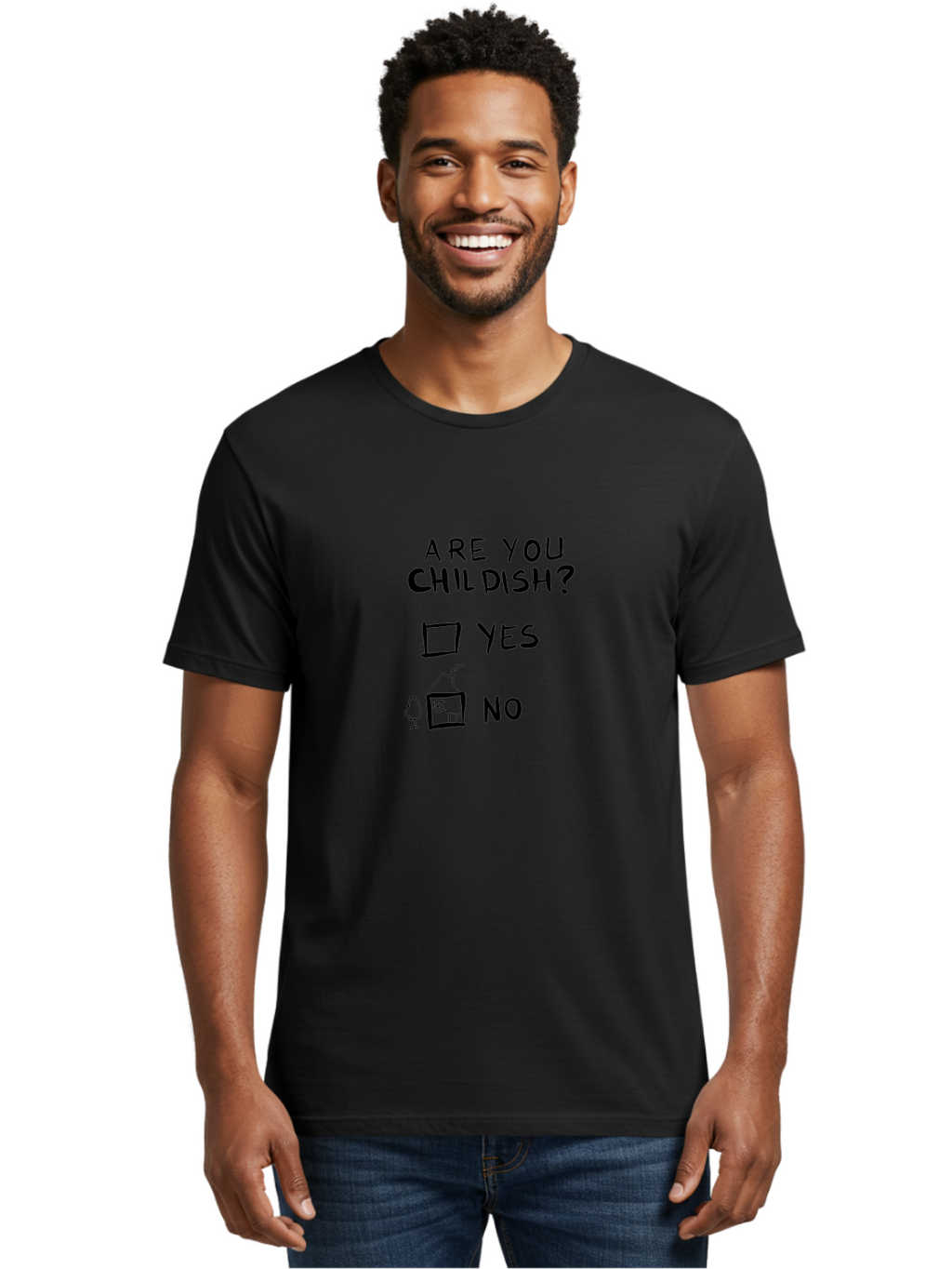 Childish-Quiz Men'S Graphic Tee, 100% Cotton, Comfortable Casual Summer Wear, Machine Washable, Childish Personality, Personality Quiz, Checkbox Design, Yes Or No Question, Doodle Art, Playful Illustration, Quirky Humor, Funny Graphics -  Aaa019