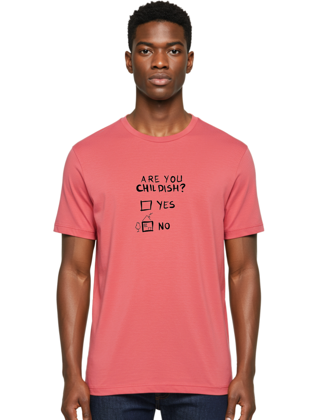 Childish-Quiz Men'S Graphic Tee, 100% Cotton, Comfortable Casual Summer Wear, Machine Washable, Childish Personality, Personality Quiz, Checkbox Design, Yes Or No Question, Doodle Art, Playful Illustration, Quirky Humor, Funny Graphics -  Aaa019