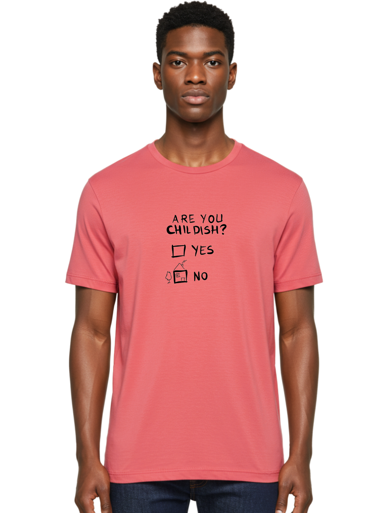 Childish-Quiz Men'S Graphic Tee, 100% Cotton, Comfortable Casual Summer Wear, Machine Washable, Childish Personality, Personality Quiz, Checkbox Design, Yes Or No Question, Doodle Art, Playful Illustration, Quirky Humor, Funny Graphics -  Aaa019