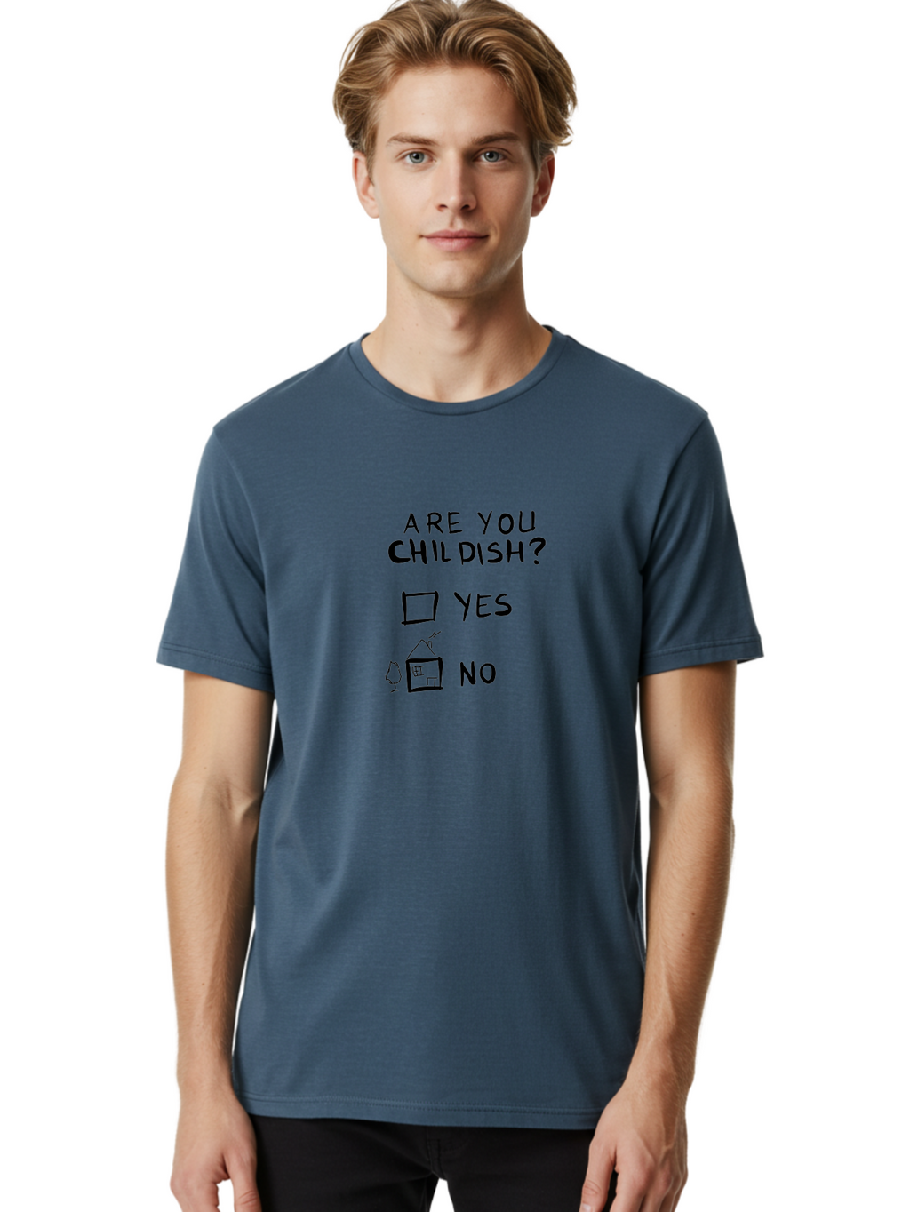 Childish-Quiz Men'S Graphic Tee, 100% Cotton, Comfortable Casual Summer Wear, Machine Washable, Childish Personality, Personality Quiz, Checkbox Design, Yes Or No Question, Doodle Art, Playful Illustration, Quirky Humor, Funny Graphics -  Aaa019