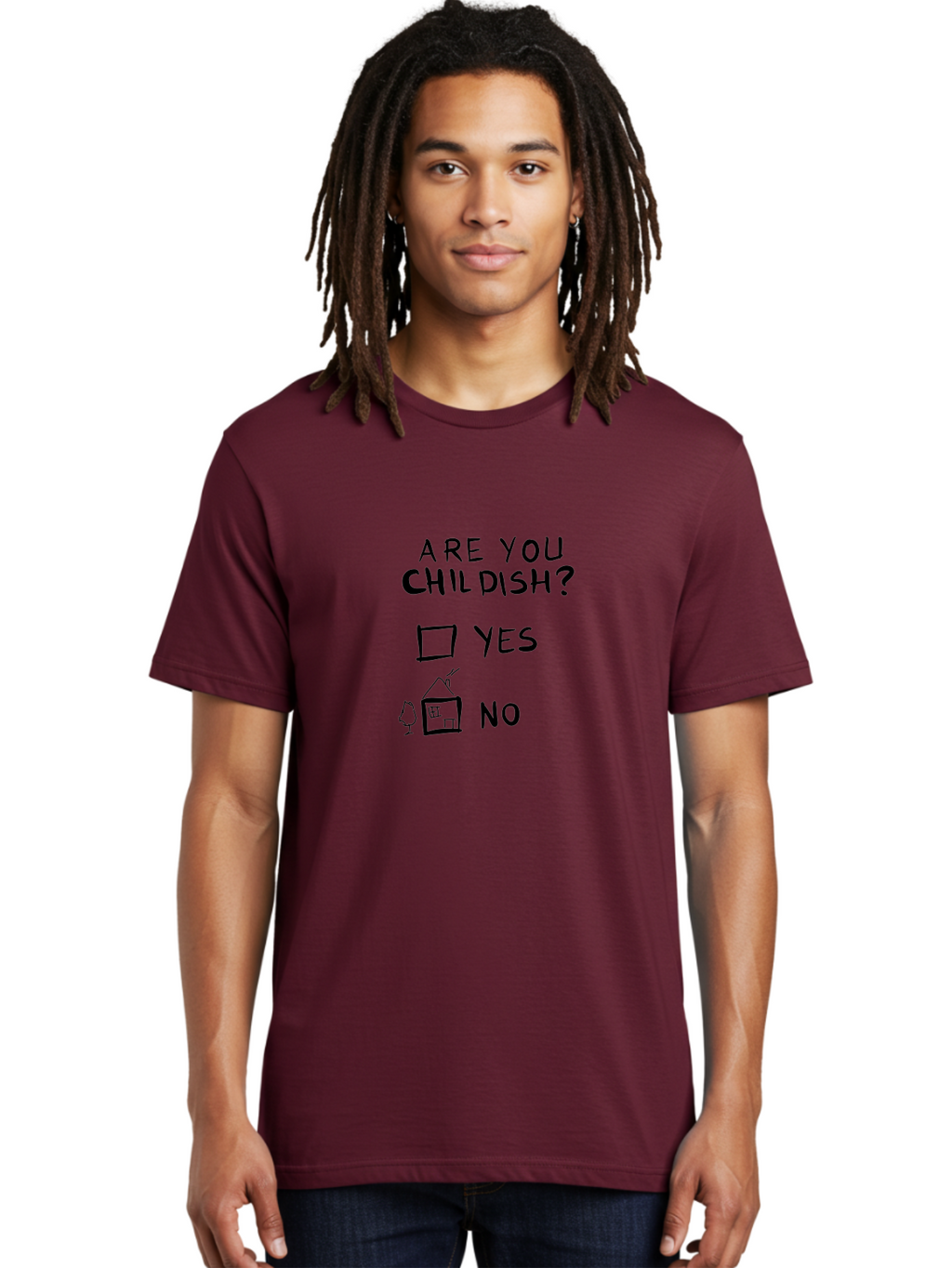 Childish-Quiz Men'S Graphic Tee, 100% Cotton, Comfortable Casual Summer Wear, Machine Washable, Childish Personality, Personality Quiz, Checkbox Design, Yes Or No Question, Doodle Art, Playful Illustration, Quirky Humor, Funny Graphics -  Aaa019