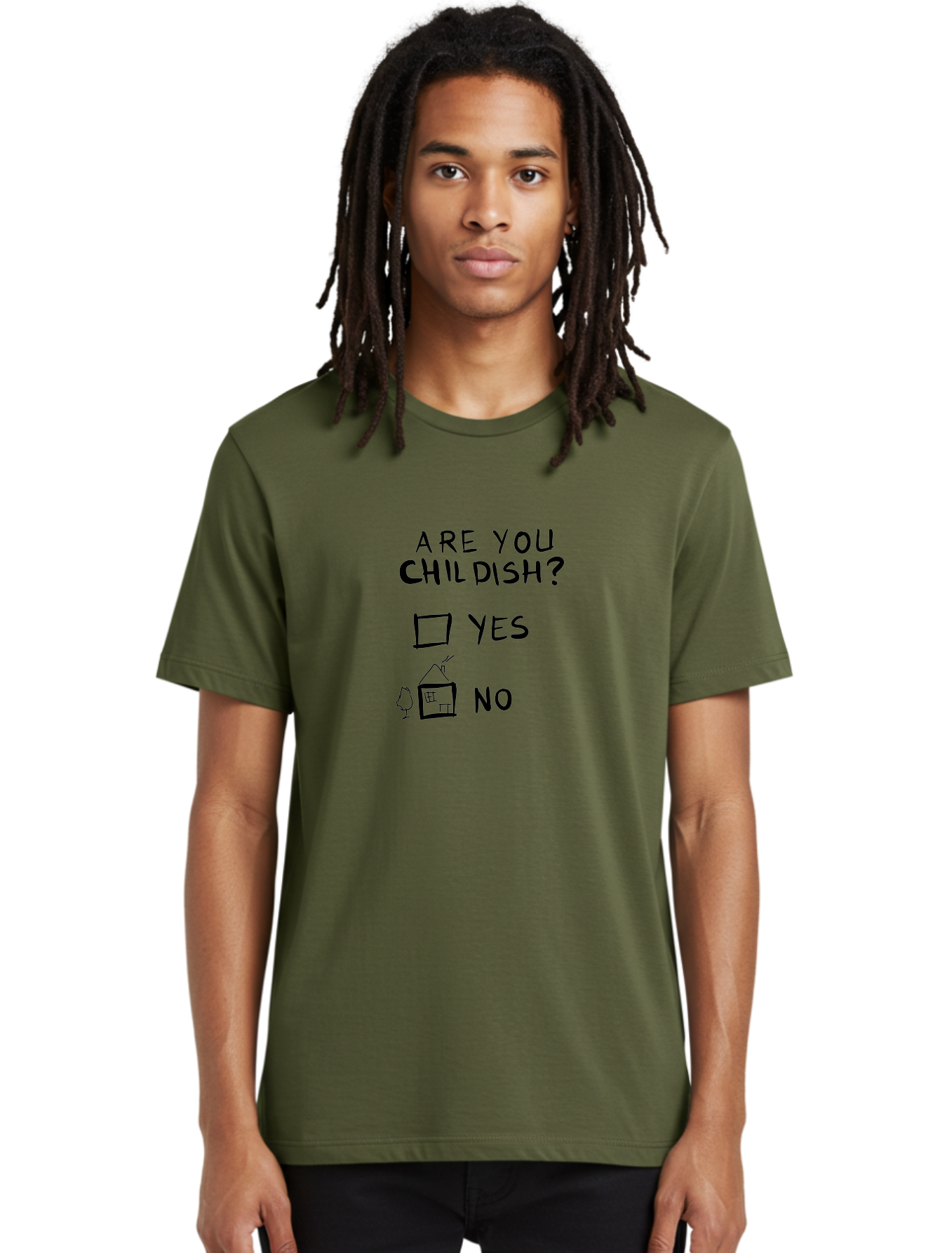 Childish-Quiz Men'S Graphic Tee, 100% Cotton, Comfortable Casual Summer Wear, Machine Washable, Childish Personality, Personality Quiz, Checkbox Design, Yes Or No Question, Doodle Art, Playful Illustration, Quirky Humor, Funny Graphics -  Aaa019