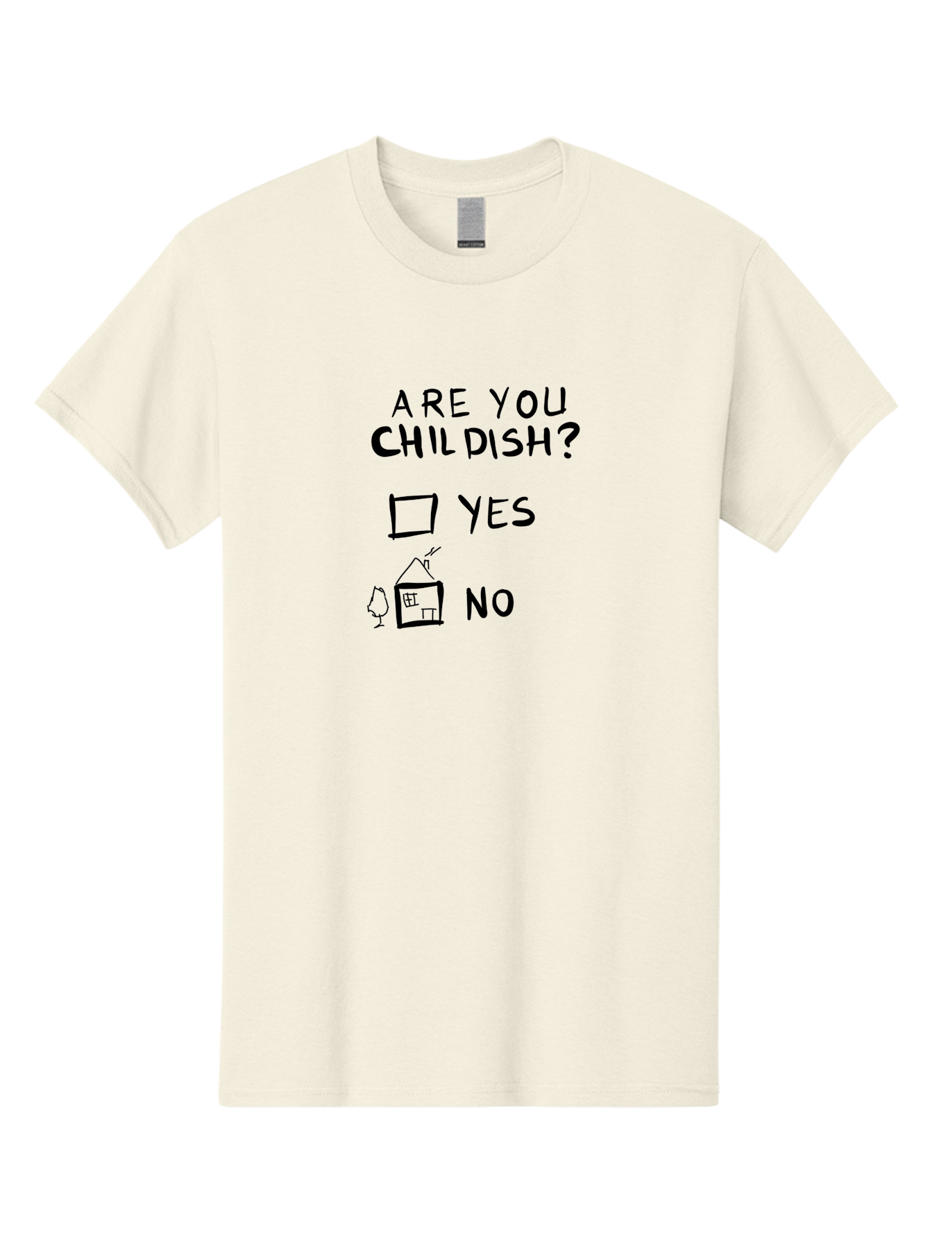 Childish-Quiz Men'S Graphic Tee, 100% Cotton, Comfortable Casual Summer Wear, Machine Washable, Childish Personality, Personality Quiz, Checkbox Design, Yes Or No Question, Doodle Art, Playful Illustration, Quirky Humor, Funny Graphics -  Aaa019