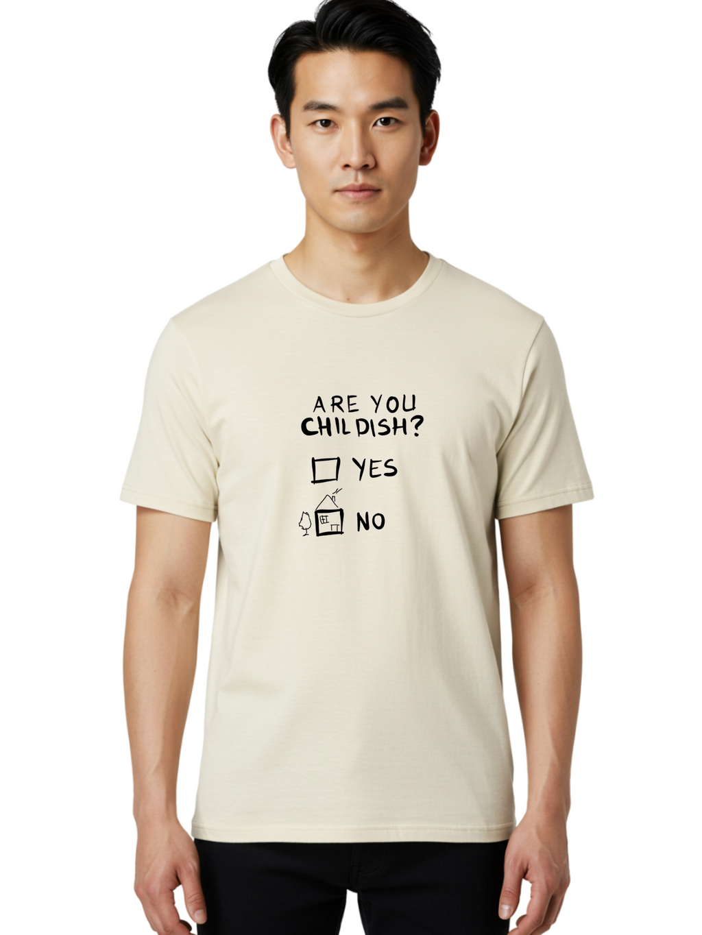 Childish-Quiz Men'S Graphic Tee, 100% Cotton, Comfortable Casual Summer Wear, Machine Washable, Childish Personality, Personality Quiz, Checkbox Design, Yes Or No Question, Doodle Art, Playful Illustration, Quirky Humor, Funny Graphics -  Aaa019