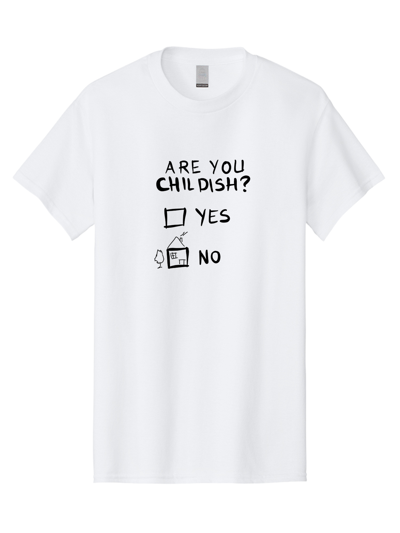 Childish-Quiz Men'S Graphic Tee, 100% Cotton, Comfortable Casual Summer Wear, Machine Washable, Childish Personality, Personality Quiz, Checkbox Design, Yes Or No Question, Doodle Art, Playful Illustration, Quirky Humor, Funny Graphics -  Aaa019