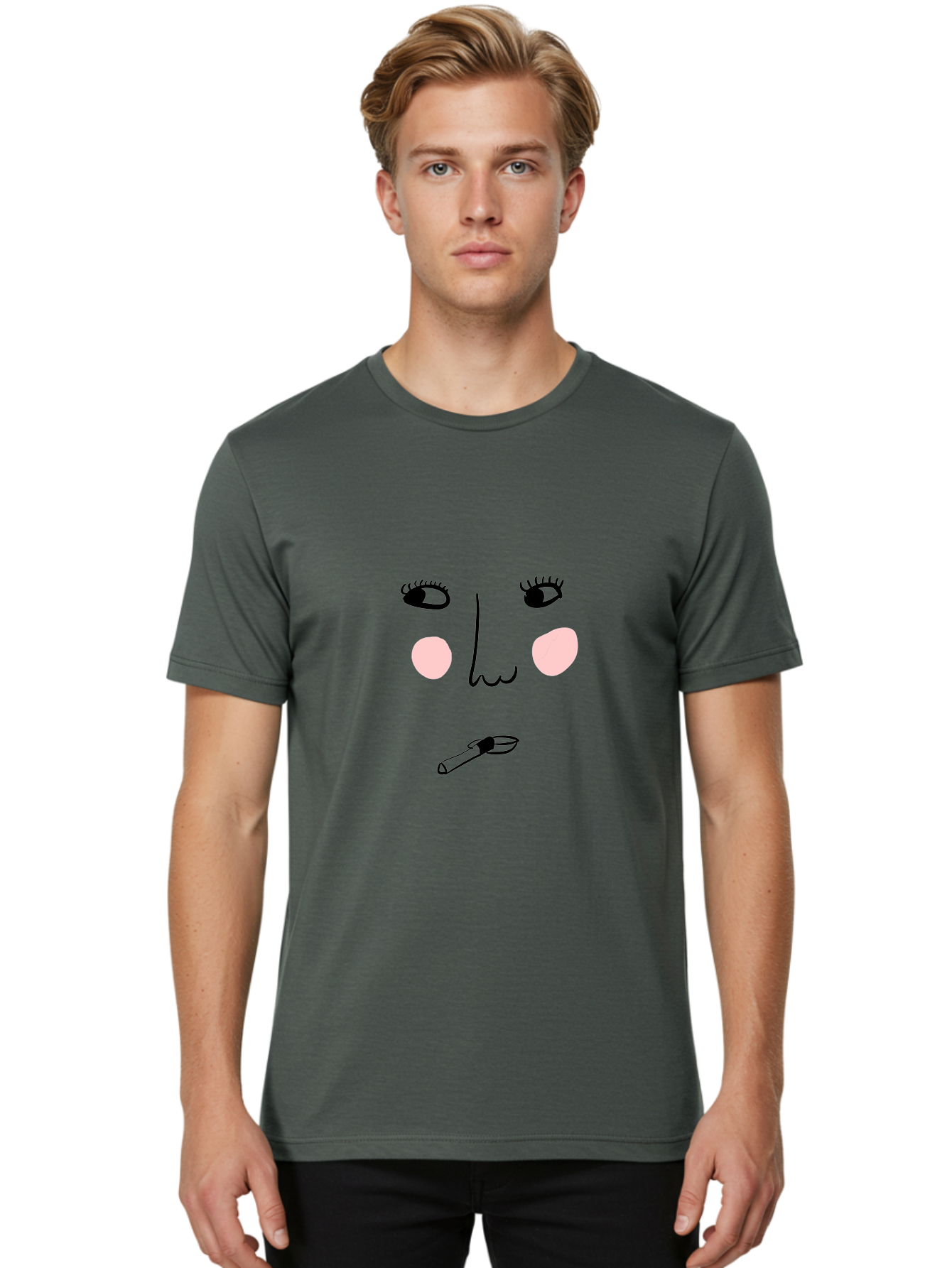 Cigarette-Face Men'S Graphic Tee, 100% Cotton, Comfortable Casual Summer Wear, Machine Washable, Cartoon Face, Whimsical Illustration, Smoking Culture, Cigarette, Quirky Art, Abstract Face, Minimalist Design, Simple Shapes -  Aaa020