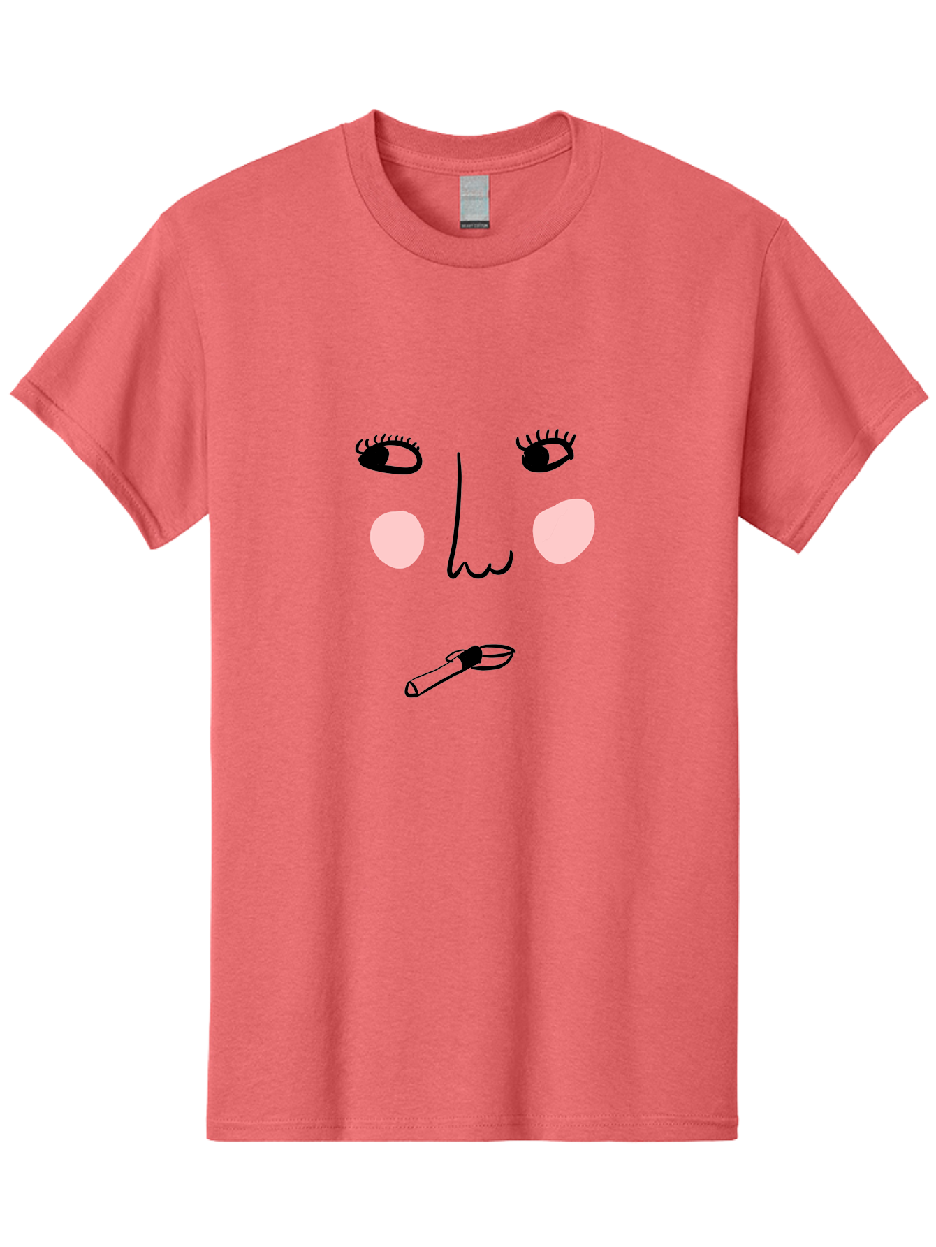 Cigarette-Face Men'S Graphic Tee, 100% Cotton, Comfortable Casual Summer Wear, Machine Washable, Cartoon Face, Whimsical Illustration, Smoking Culture, Cigarette, Quirky Art, Abstract Face, Minimalist Design, Simple Shapes -  Aaa020