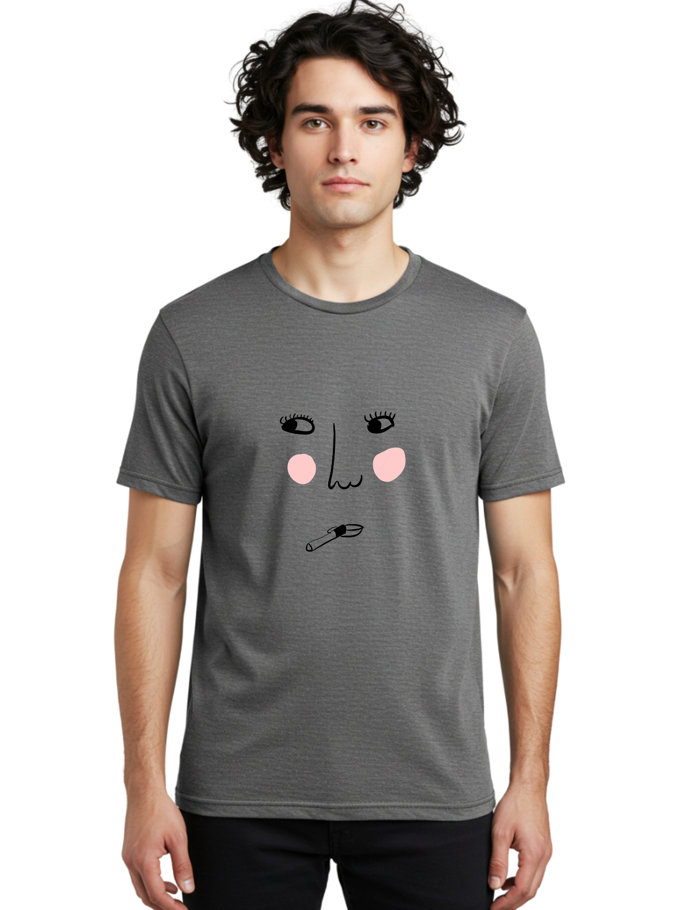 Cigarette-Face Men'S Graphic Tee, 100% Cotton, Comfortable Casual Summer Wear, Machine Washable, Cartoon Face, Whimsical Illustration, Smoking Culture, Cigarette, Quirky Art, Abstract Face, Minimalist Design, Simple Shapes -  Aaa020