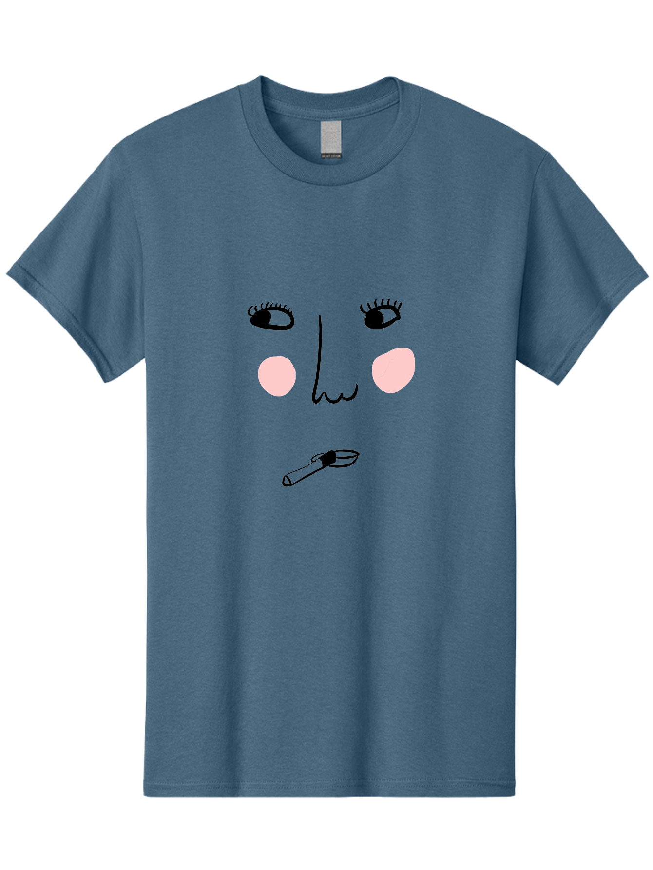 Cigarette-Face Men'S Graphic Tee, 100% Cotton, Comfortable Casual Summer Wear, Machine Washable, Cartoon Face, Whimsical Illustration, Smoking Culture, Cigarette, Quirky Art, Abstract Face, Minimalist Design, Simple Shapes -  Aaa020