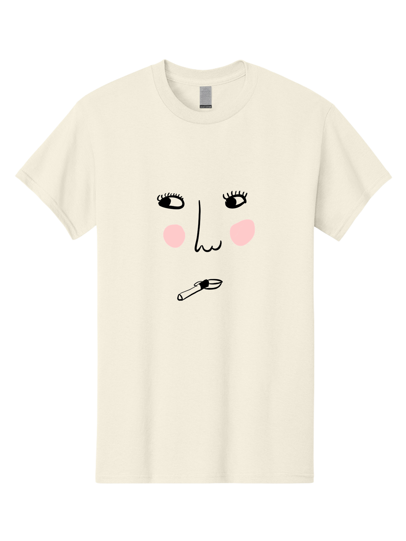 Cigarette-Face Men'S Graphic Tee, 100% Cotton, Comfortable Casual Summer Wear, Machine Washable, Cartoon Face, Whimsical Illustration, Smoking Culture, Cigarette, Quirky Art, Abstract Face, Minimalist Design, Simple Shapes -  Aaa020