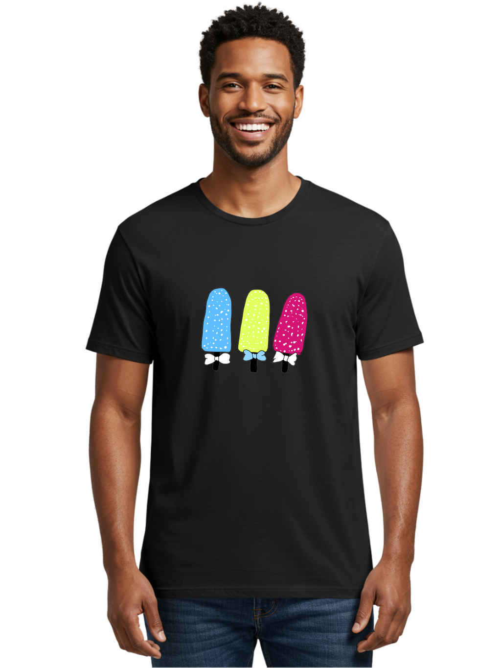 Colorful-Ice-Pops Men'S Graphic Tee, 100% Cotton, Comfortable Casual Summer Wear, Machine Washable, Colorful Ice Pops, Sweet Treats, Summer Fun, Popsicle Sticks, Bows, Kawaii Art, Ice Cream, Desserts, Party Favors, Vibrant Colors -  Aaa021