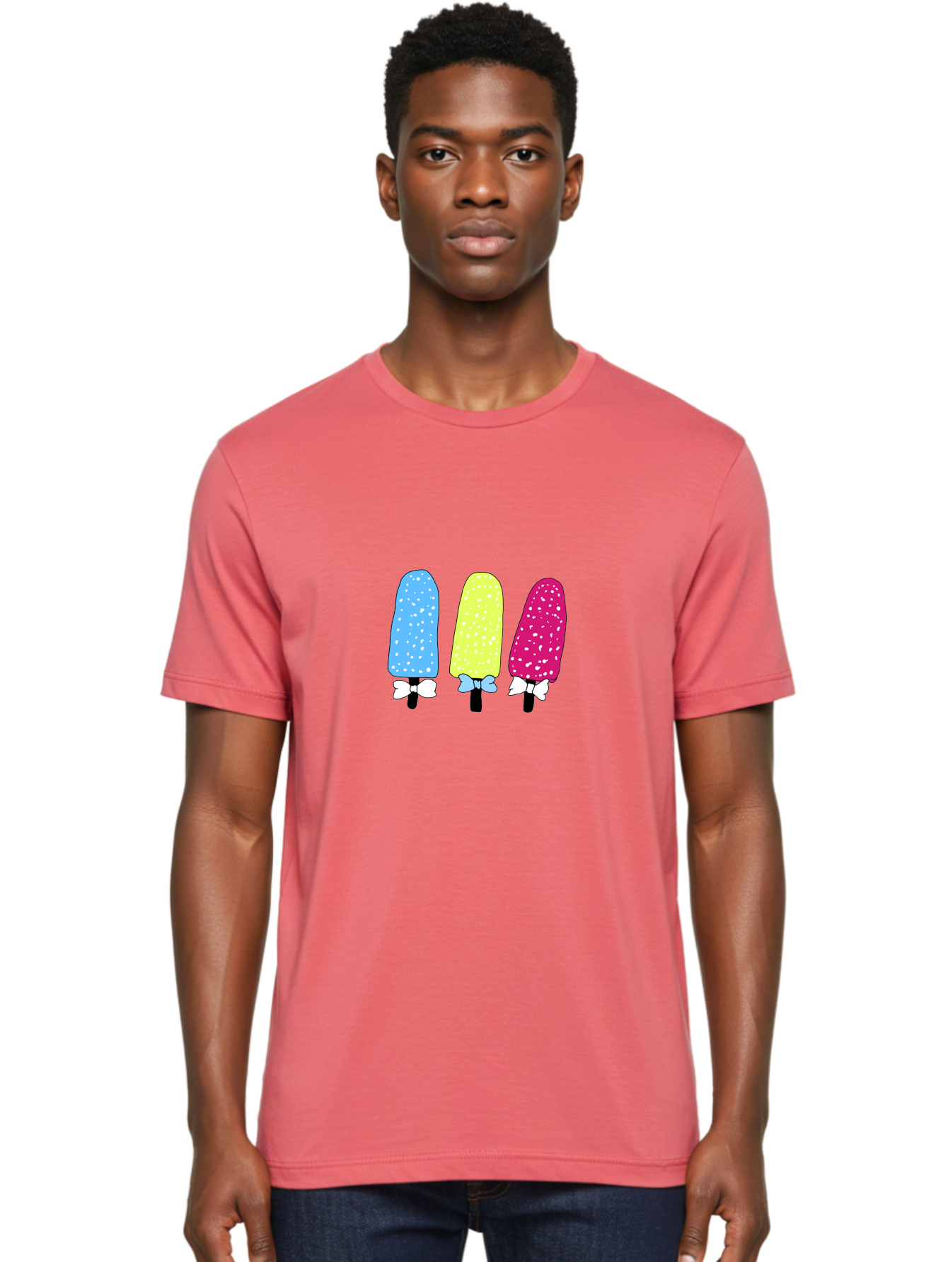 Colorful-Ice-Pops Men'S Graphic Tee, 100% Cotton, Comfortable Casual Summer Wear, Machine Washable, Colorful Ice Pops, Sweet Treats, Summer Fun, Popsicle Sticks, Bows, Kawaii Art, Ice Cream, Desserts, Party Favors, Vibrant Colors -  Aaa021