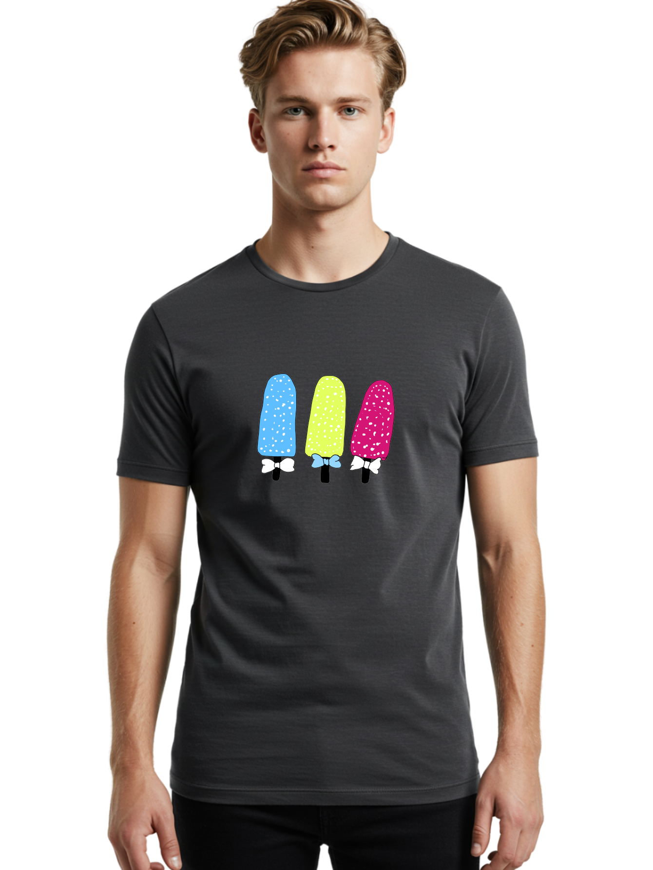 Colorful-Ice-Pops Men'S Graphic Tee, 100% Cotton, Comfortable Casual Summer Wear, Machine Washable, Colorful Ice Pops, Sweet Treats, Summer Fun, Popsicle Sticks, Bows, Kawaii Art, Ice Cream, Desserts, Party Favors, Vibrant Colors -  Aaa021