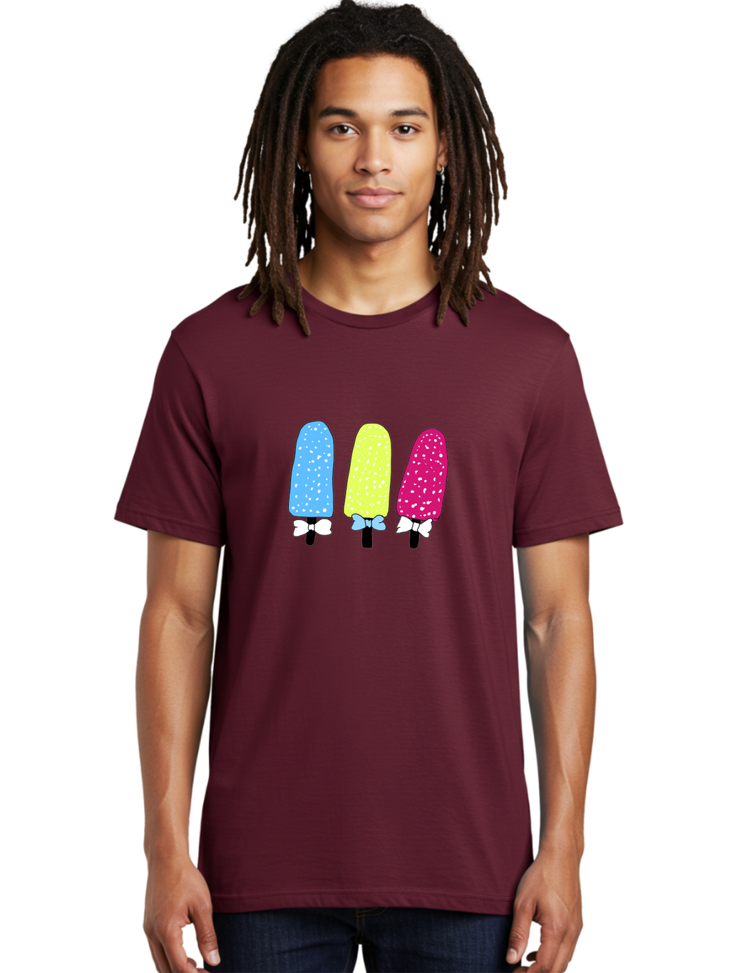 Colorful-Ice-Pops Men'S Graphic Tee, 100% Cotton, Comfortable Casual Summer Wear, Machine Washable, Colorful Ice Pops, Sweet Treats, Summer Fun, Popsicle Sticks, Bows, Kawaii Art, Ice Cream, Desserts, Party Favors, Vibrant Colors -  Aaa021