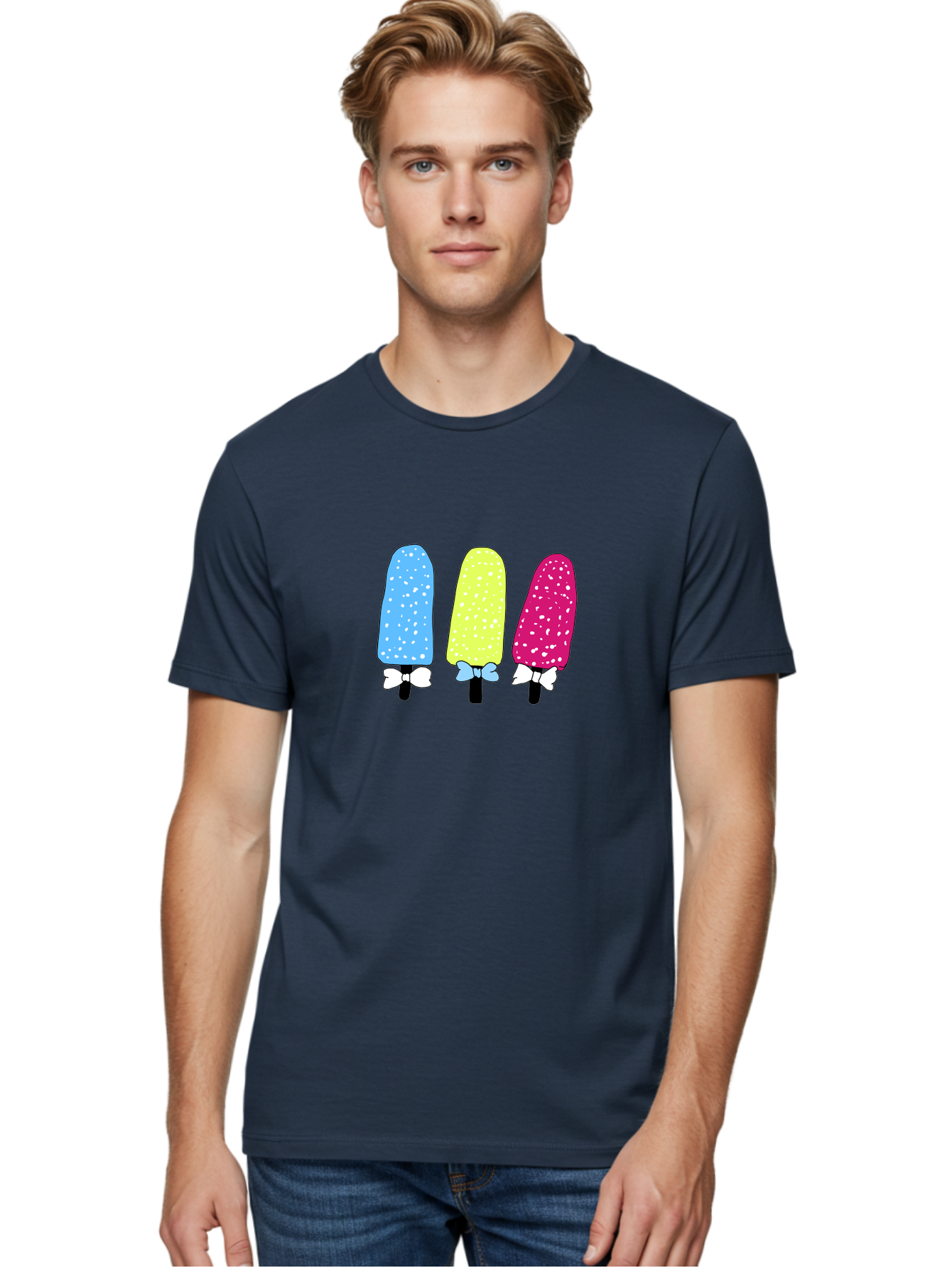 Colorful-Ice-Pops Men'S Graphic Tee, 100% Cotton, Comfortable Casual Summer Wear, Machine Washable, Colorful Ice Pops, Sweet Treats, Summer Fun, Popsicle Sticks, Bows, Kawaii Art, Ice Cream, Desserts, Party Favors, Vibrant Colors -  Aaa021