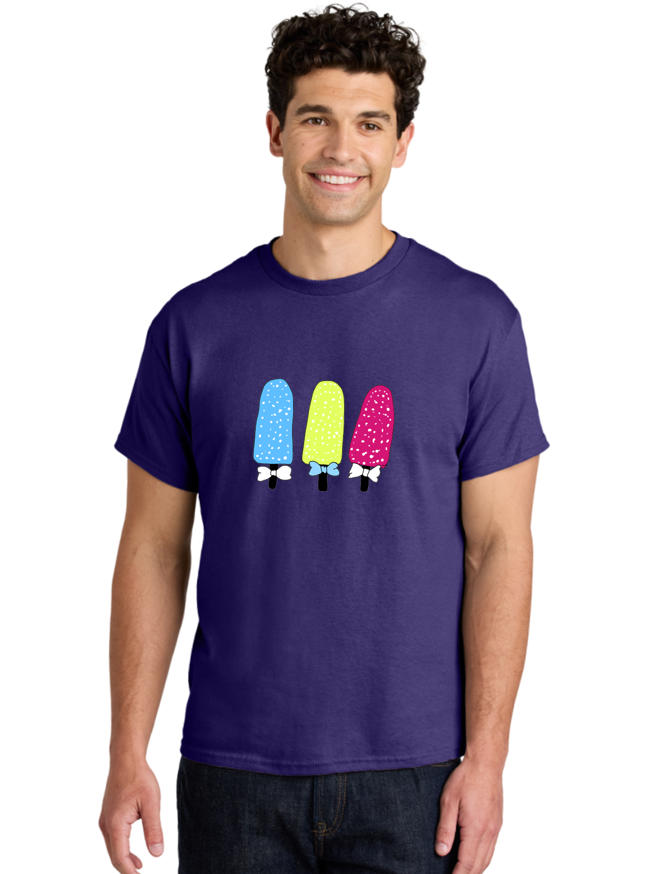 Colorful-Ice-Pops Men'S Graphic Tee, 100% Cotton, Comfortable Casual Summer Wear, Machine Washable, Colorful Ice Pops, Sweet Treats, Summer Fun, Popsicle Sticks, Bows, Kawaii Art, Ice Cream, Desserts, Party Favors, Vibrant Colors -  Aaa021