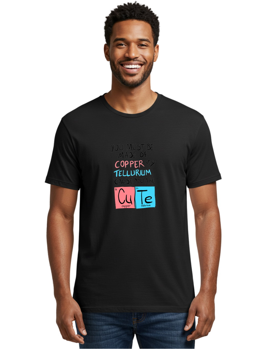 Cute-Chemistry-Pun Men'S Graphic Tee, 100% Cotton, Comfortable Casual Summer Wear, Machine Washable, Cute Chemistry Pun, Periodic Table Elements, Copper And Tellurium, Chemistry Joke, Science Humor, Funny Quote, Playful Design, -  Aaa022