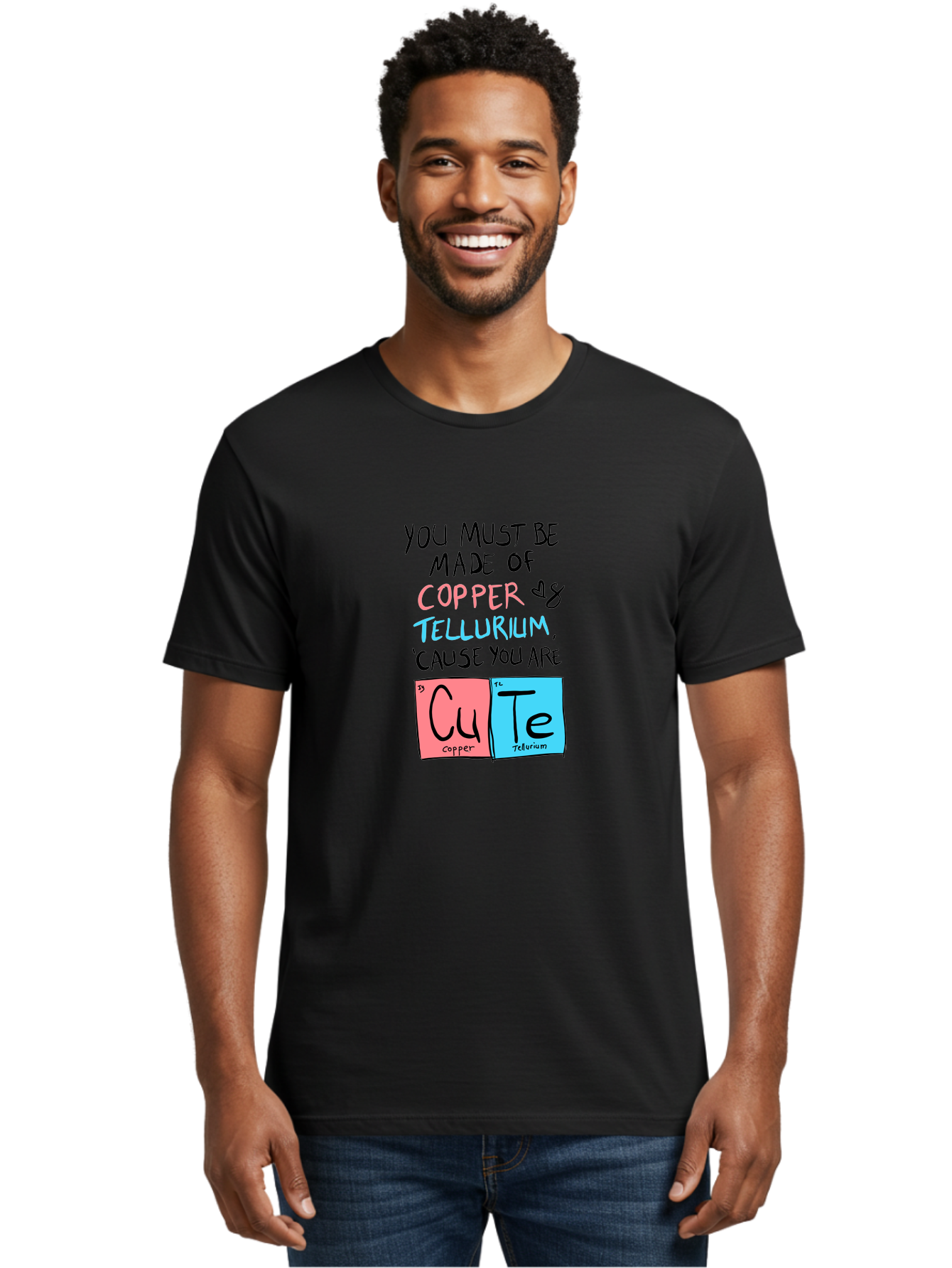 Cute-Chemistry-Pun Men'S Graphic Tee, 100% Cotton, Comfortable Casual Summer Wear, Machine Washable, Cute Chemistry Pun, Periodic Table Elements, Copper And Tellurium, Chemistry Joke, Science Humor, Funny Quote, Playful Design, -  Aaa022