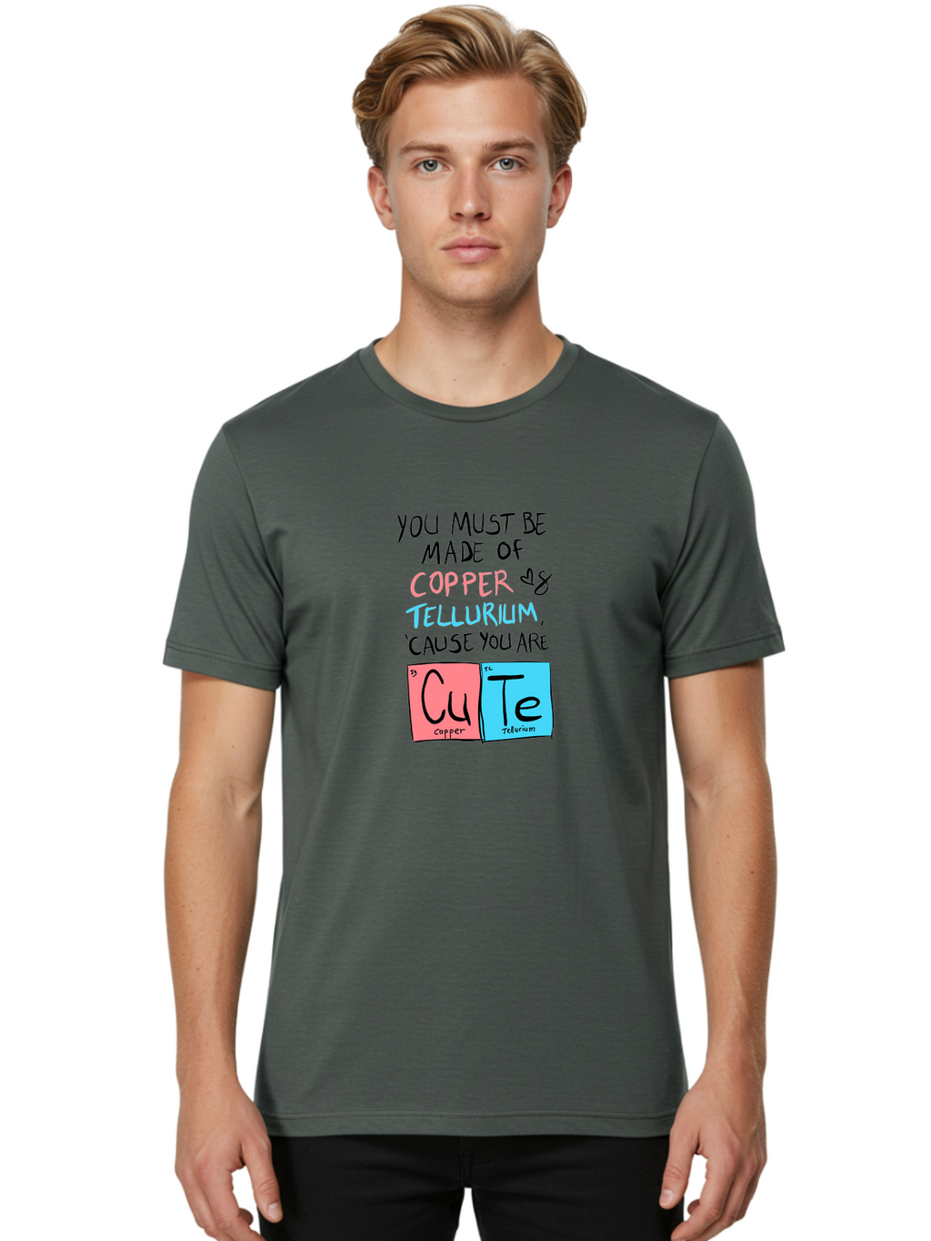 Cute-Chemistry-Pun Men'S Graphic Tee, 100% Cotton, Comfortable Casual Summer Wear, Machine Washable, Cute Chemistry Pun, Periodic Table Elements, Copper And Tellurium, Chemistry Joke, Science Humor, Funny Quote, Playful Design, -  Aaa022