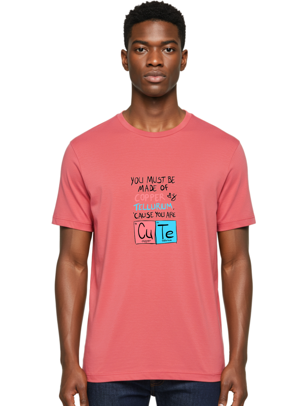 Cute-Chemistry-Pun Men'S Graphic Tee, 100% Cotton, Comfortable Casual Summer Wear, Machine Washable, Cute Chemistry Pun, Periodic Table Elements, Copper And Tellurium, Chemistry Joke, Science Humor, Funny Quote, Playful Design, -  Aaa022
