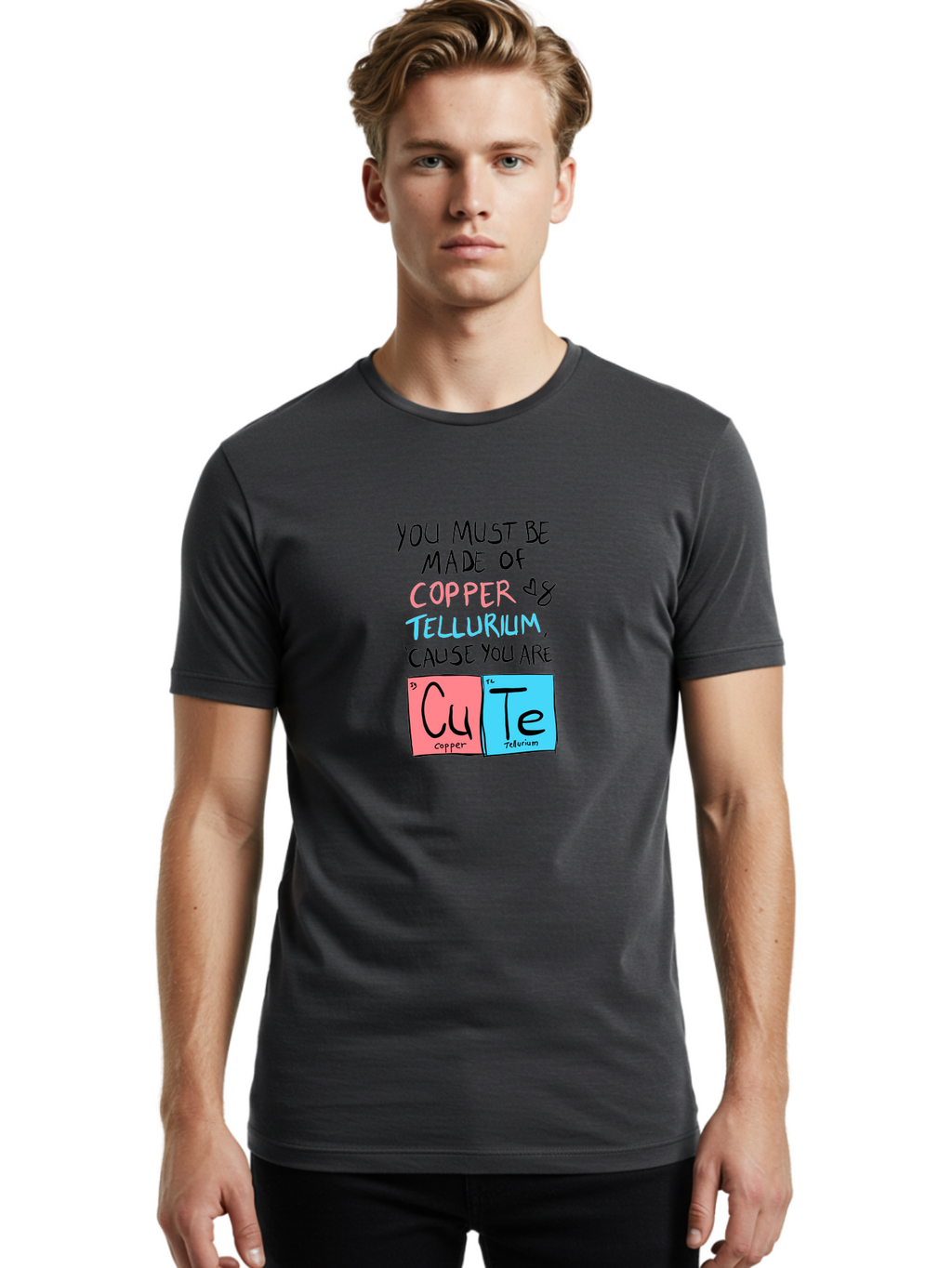 Cute-Chemistry-Pun Men'S Graphic Tee, 100% Cotton, Comfortable Casual Summer Wear, Machine Washable, Cute Chemistry Pun, Periodic Table Elements, Copper And Tellurium, Chemistry Joke, Science Humor, Funny Quote, Playful Design, -  Aaa022