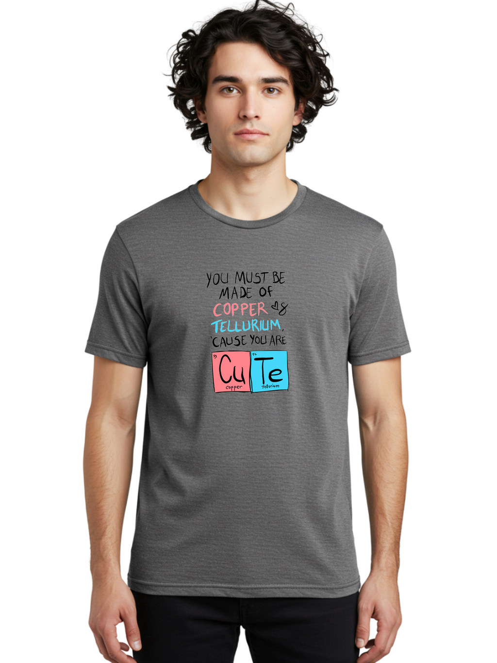 Cute-Chemistry-Pun Men'S Graphic Tee, 100% Cotton, Comfortable Casual Summer Wear, Machine Washable, Cute Chemistry Pun, Periodic Table Elements, Copper And Tellurium, Chemistry Joke, Science Humor, Funny Quote, Playful Design, -  Aaa022