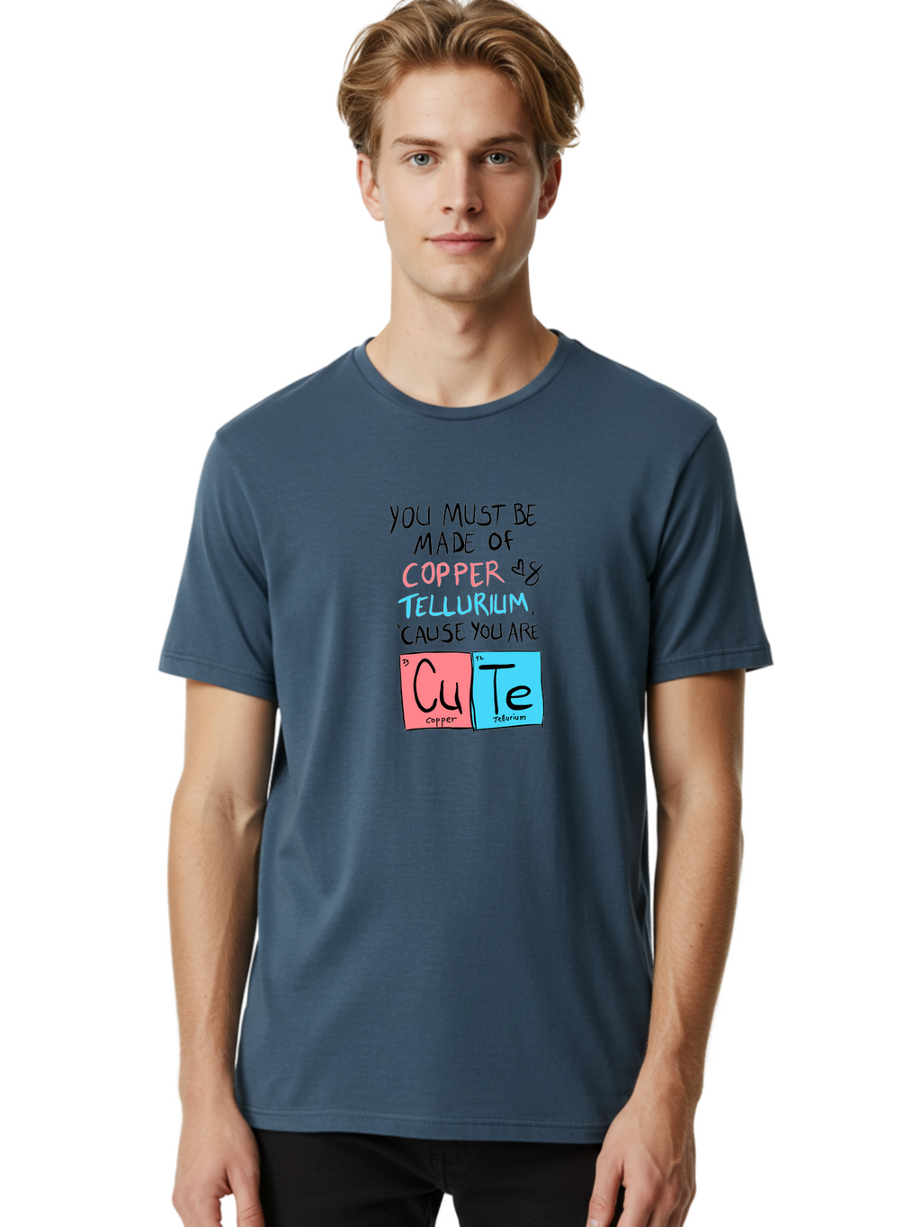 Cute-Chemistry-Pun Men'S Graphic Tee, 100% Cotton, Comfortable Casual Summer Wear, Machine Washable, Cute Chemistry Pun, Periodic Table Elements, Copper And Tellurium, Chemistry Joke, Science Humor, Funny Quote, Playful Design, -  Aaa022