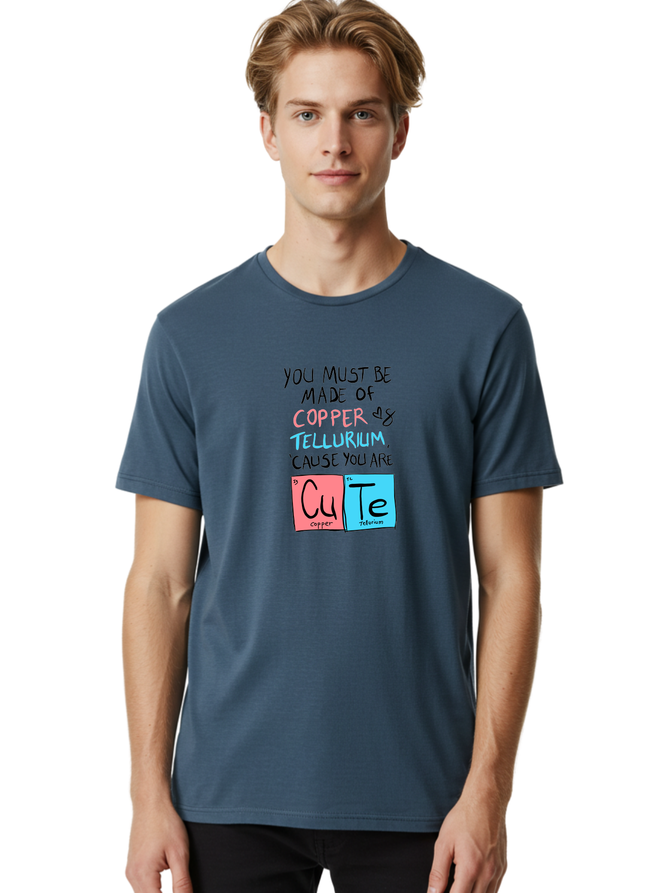 Cute-Chemistry-Pun Men'S Graphic Tee, 100% Cotton, Comfortable Casual Summer Wear, Machine Washable, Cute Chemistry Pun, Periodic Table Elements, Copper And Tellurium, Chemistry Joke, Science Humor, Funny Quote, Playful Design, -  Aaa022