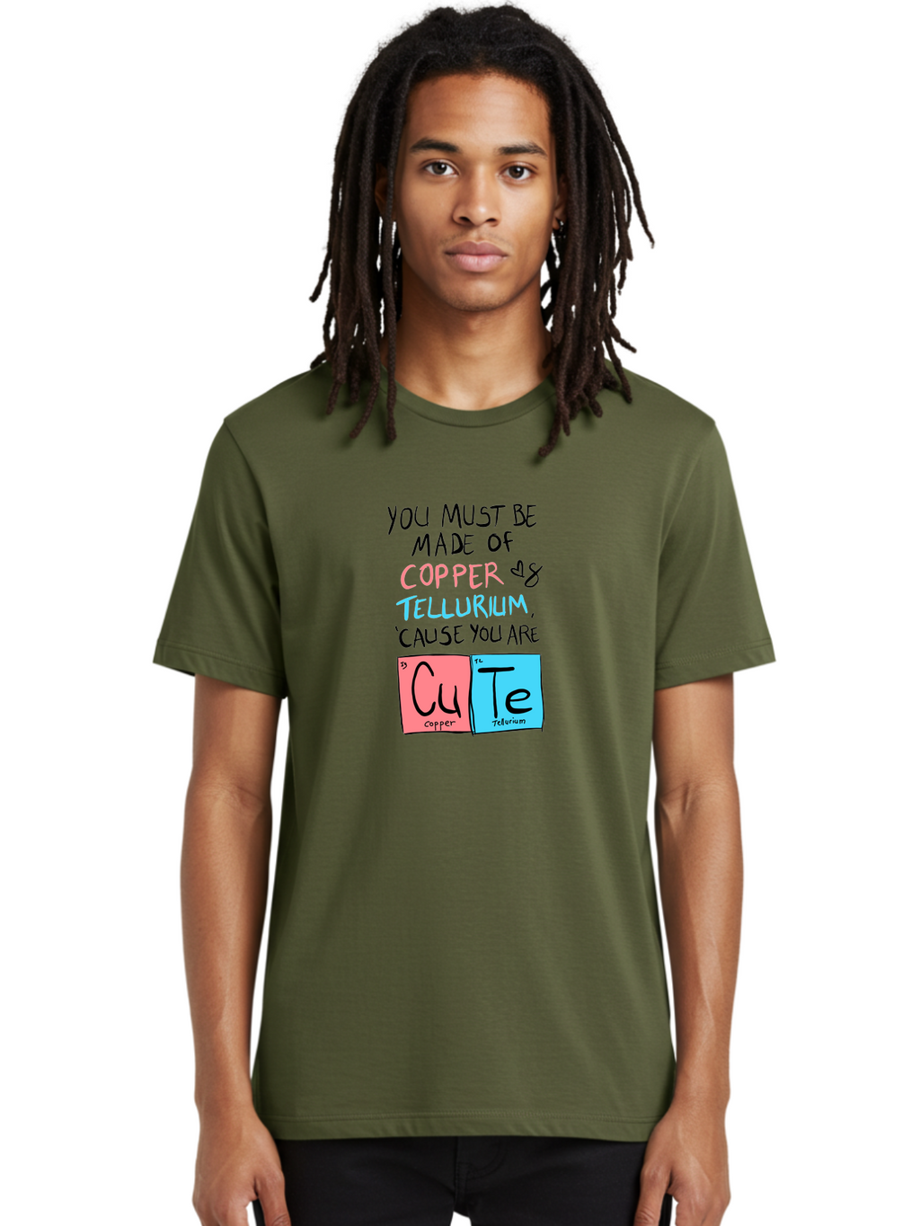 Cute-Chemistry-Pun Men'S Graphic Tee, 100% Cotton, Comfortable Casual Summer Wear, Machine Washable, Cute Chemistry Pun, Periodic Table Elements, Copper And Tellurium, Chemistry Joke, Science Humor, Funny Quote, Playful Design, -  Aaa022