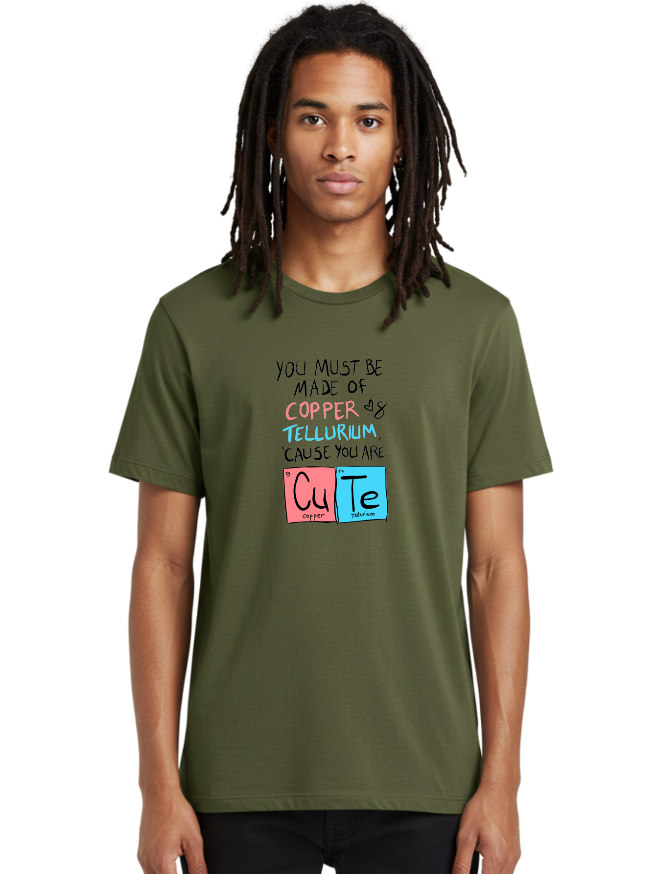 Cute-Chemistry-Pun Men'S Graphic Tee, 100% Cotton, Comfortable Casual Summer Wear, Machine Washable, Cute Chemistry Pun, Periodic Table Elements, Copper And Tellurium, Chemistry Joke, Science Humor, Funny Quote, Playful Design, -  Aaa022