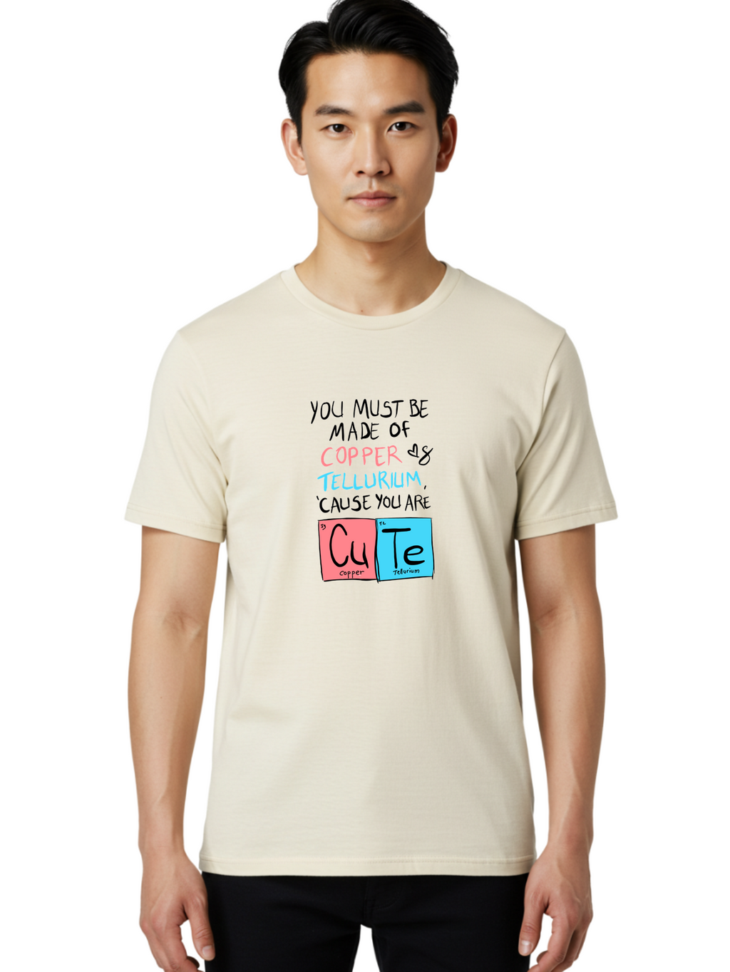 Cute-Chemistry-Pun Men'S Graphic Tee, 100% Cotton, Comfortable Casual Summer Wear, Machine Washable, Cute Chemistry Pun, Periodic Table Elements, Copper And Tellurium, Chemistry Joke, Science Humor, Funny Quote, Playful Design, -  Aaa022