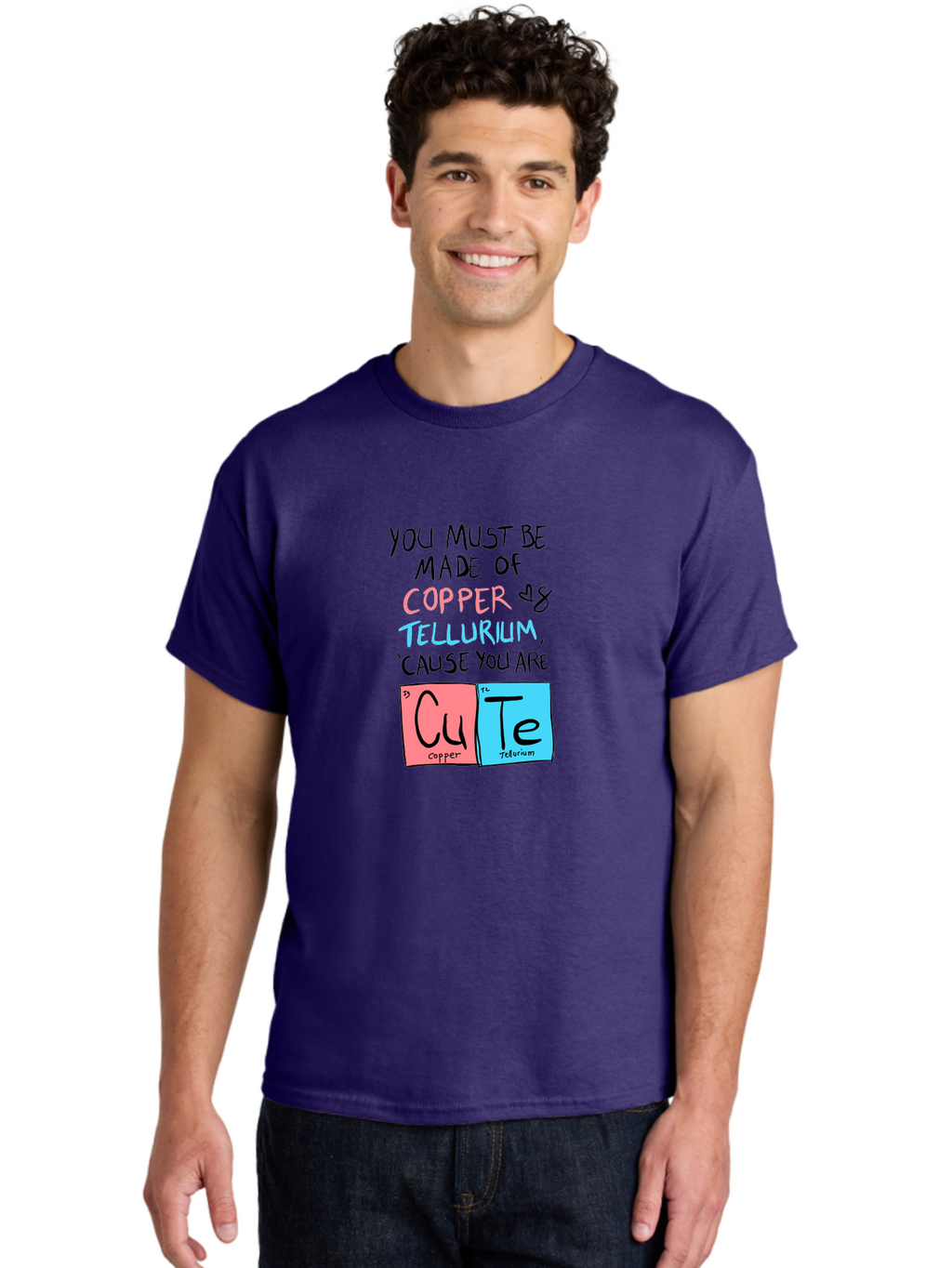 Cute-Chemistry-Pun Men'S Graphic Tee, 100% Cotton, Comfortable Casual Summer Wear, Machine Washable, Cute Chemistry Pun, Periodic Table Elements, Copper And Tellurium, Chemistry Joke, Science Humor, Funny Quote, Playful Design, -  Aaa022