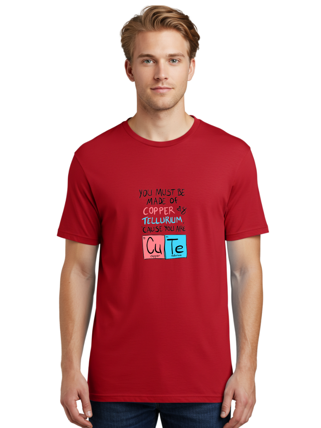 Cute-Chemistry-Pun Men'S Graphic Tee, 100% Cotton, Comfortable Casual Summer Wear, Machine Washable, Cute Chemistry Pun, Periodic Table Elements, Copper And Tellurium, Chemistry Joke, Science Humor, Funny Quote, Playful Design, -  Aaa022