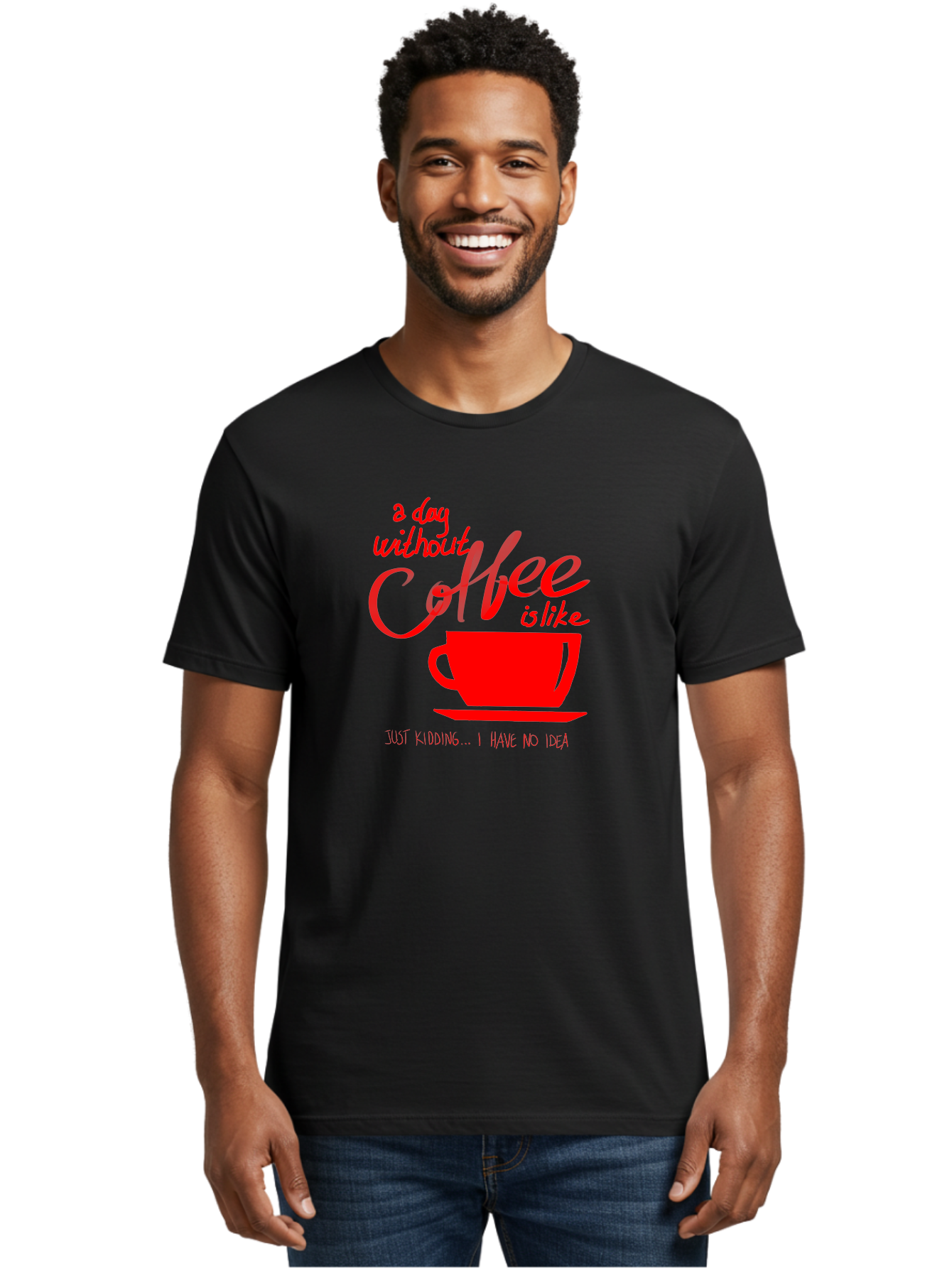 Day-Without-Coffee Men'S Graphic Tee, 100% Cotton, Comfortable Casual Summer Wear, Machine Washable, Coffee Lover, Caffeine Addiction, Morning Coffee, Coffee Quote, Coffee Humor, Coffee Joke, Red Coffee Cup -  Aaa023