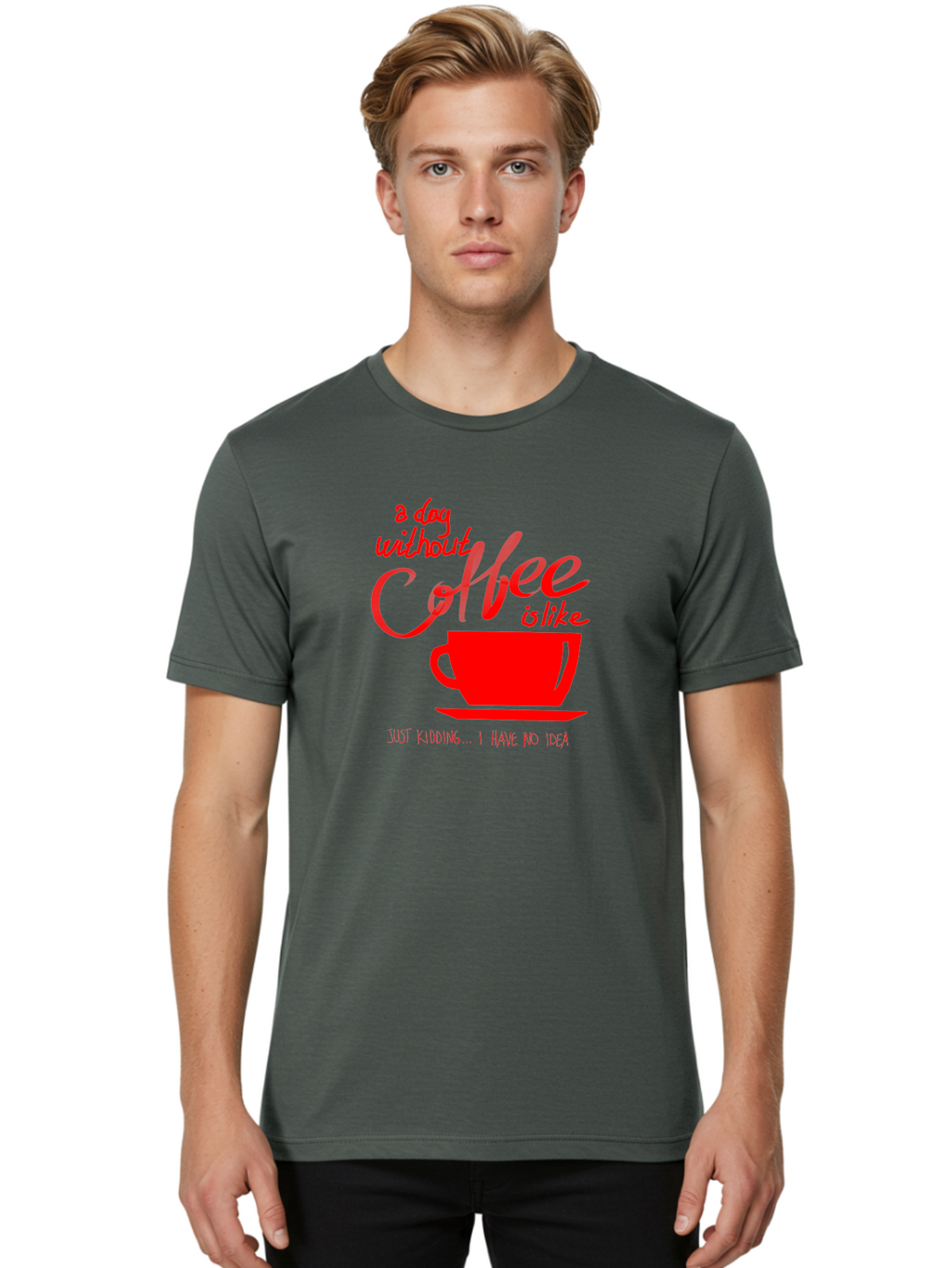 Day-Without-Coffee Men'S Graphic Tee, 100% Cotton, Comfortable Casual Summer Wear, Machine Washable, Coffee Lover, Caffeine Addiction, Morning Coffee, Coffee Quote, Coffee Humor, Coffee Joke, Red Coffee Cup -  Aaa023