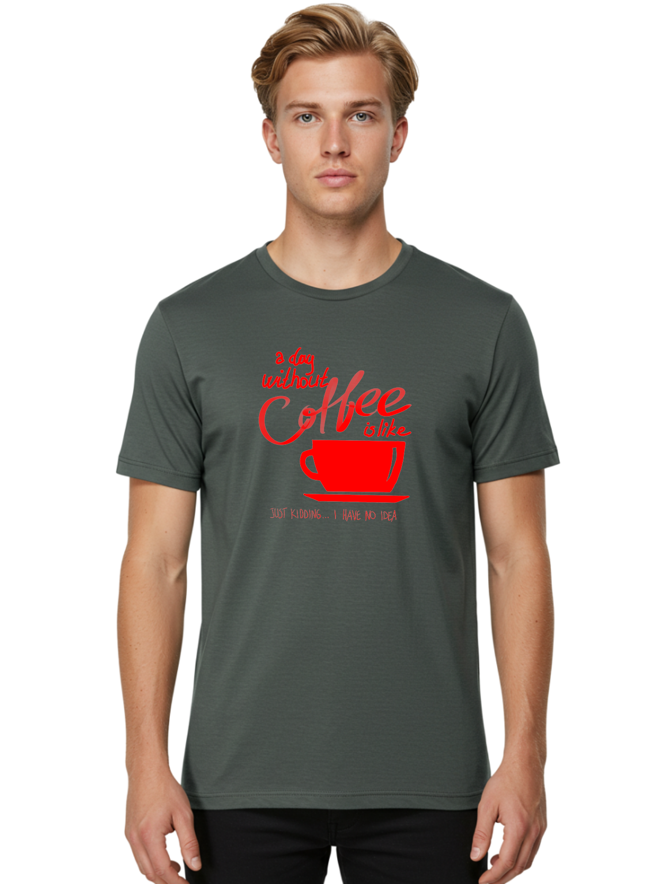 Day-Without-Coffee Men'S Graphic Tee, 100% Cotton, Comfortable Casual Summer Wear, Machine Washable, Coffee Lover, Caffeine Addiction, Morning Coffee, Coffee Quote, Coffee Humor, Coffee Joke, Red Coffee Cup -  Aaa023