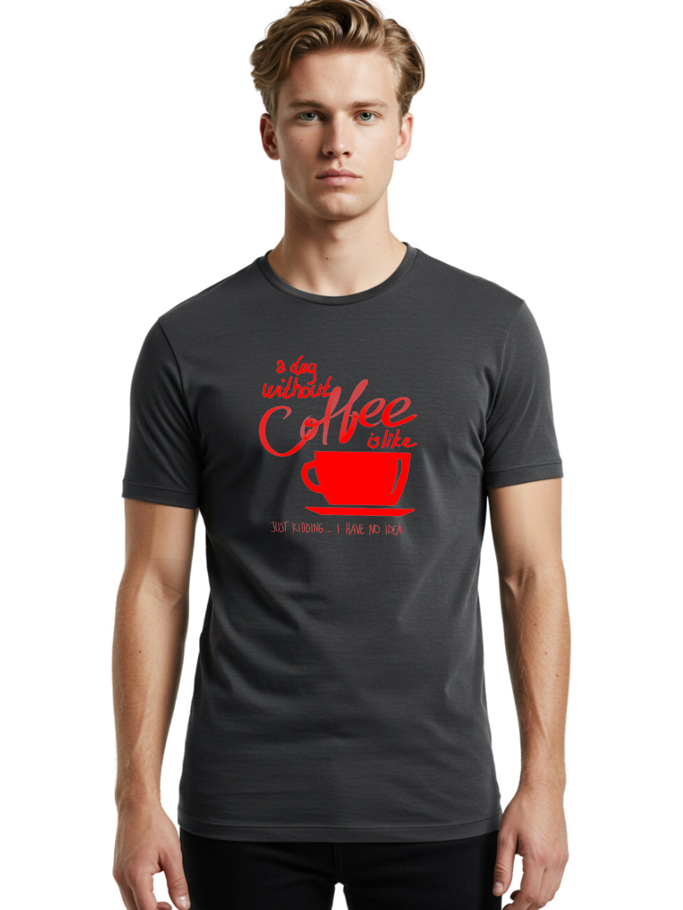 Day-Without-Coffee Men'S Graphic Tee, 100% Cotton, Comfortable Casual Summer Wear, Machine Washable, Coffee Lover, Caffeine Addiction, Morning Coffee, Coffee Quote, Coffee Humor, Coffee Joke, Red Coffee Cup -  Aaa023
