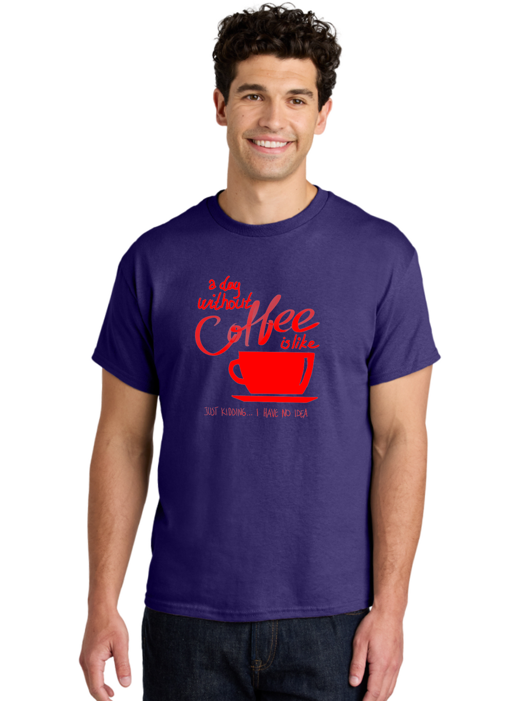 Day-Without-Coffee Men'S Graphic Tee, 100% Cotton, Comfortable Casual Summer Wear, Machine Washable, Coffee Lover, Caffeine Addiction, Morning Coffee, Coffee Quote, Coffee Humor, Coffee Joke, Red Coffee Cup -  Aaa023