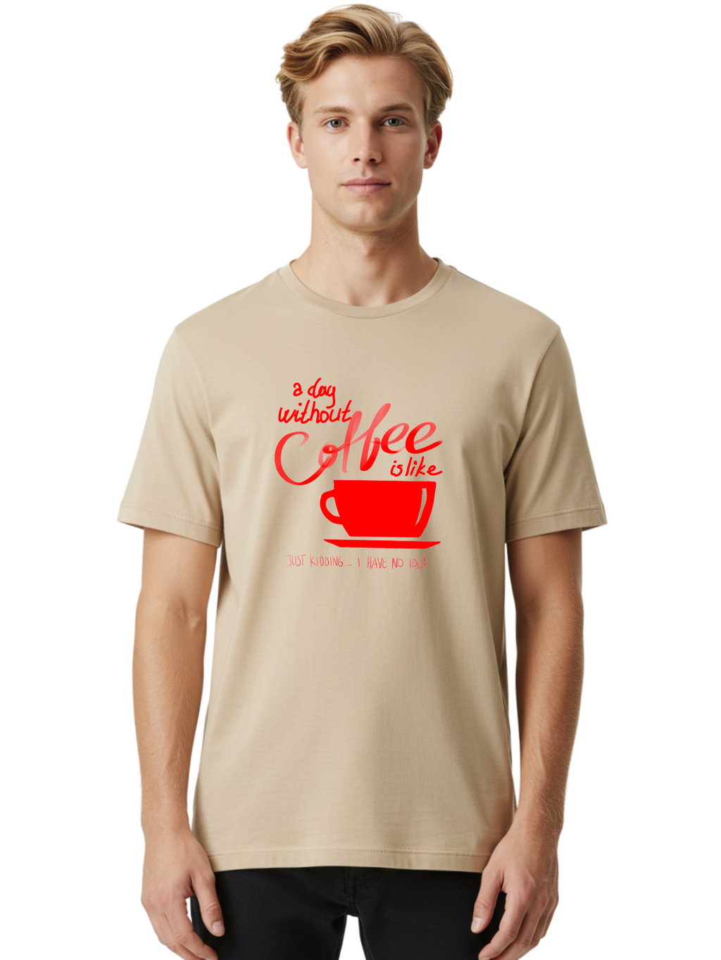 Day-Without-Coffee Men'S Graphic Tee, 100% Cotton, Comfortable Casual Summer Wear, Machine Washable, Coffee Lover, Caffeine Addiction, Morning Coffee, Coffee Quote, Coffee Humor, Coffee Joke, Red Coffee Cup -  Aaa023