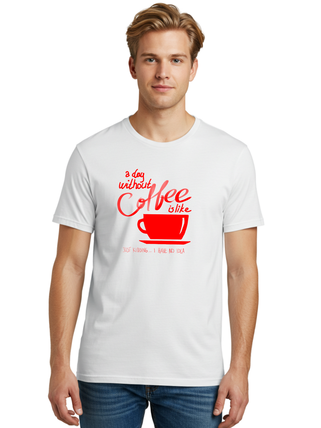 Day-Without-Coffee Men'S Graphic Tee, 100% Cotton, Comfortable Casual Summer Wear, Machine Washable, Coffee Lover, Caffeine Addiction, Morning Coffee, Coffee Quote, Coffee Humor, Coffee Joke, Red Coffee Cup -  Aaa023