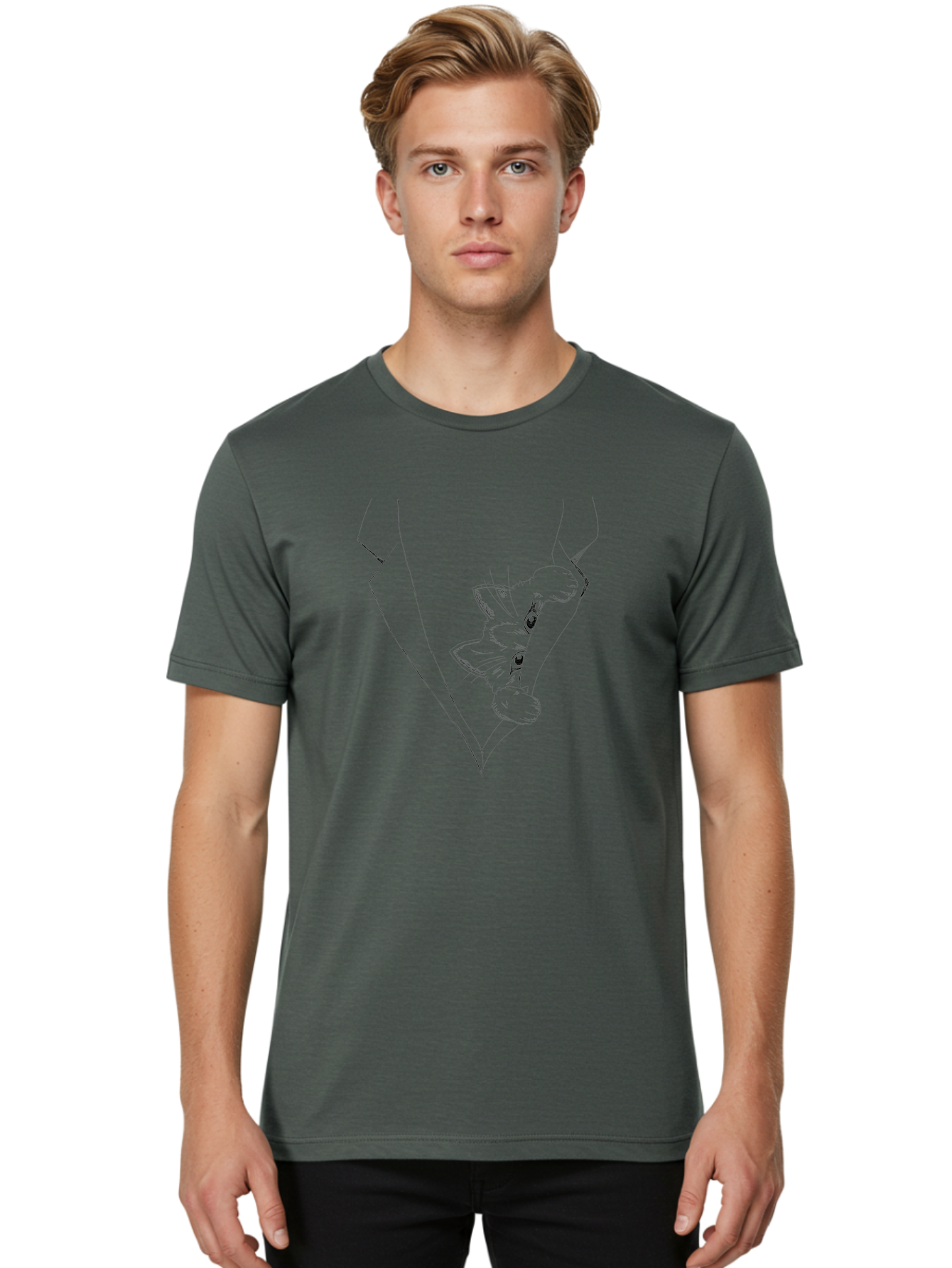 Dog-In-Diamond Men'S Graphic Tee, 100% Cotton, Comfortable Casual Summer Wear, Machine Washable, Cat In Tuxedo, Feline Fashion, Elegant Cat, Black Line Art, Whimsical Design, Stylized Illustration, Cute Cartoon, Cat Face, Stylish Accessory, -  Aaa024