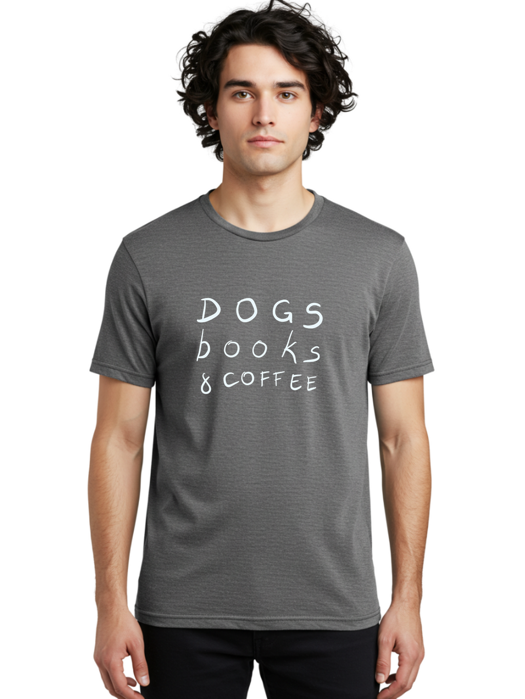 Dogs-Books-Coffee Men'S Graphic Tee, 100% Cotton, Comfortable Casual Summer Wear, Machine Washable, Dog Friendly Cafe, Coffee Shop, Bookstore, Dogs And Coffee, Pet Friendly, Relaxed Atmosphere, Casual Vibe, Coffee Culture -  Aaa025