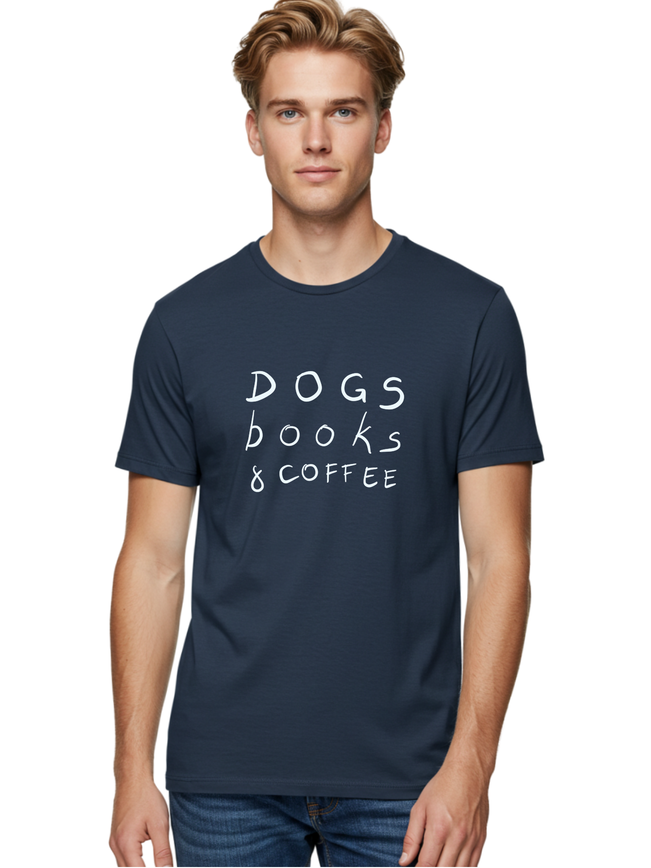 Dogs-Books-Coffee Men'S Graphic Tee, 100% Cotton, Comfortable Casual Summer Wear, Machine Washable, Dog Friendly Cafe, Coffee Shop, Bookstore, Dogs And Coffee, Pet Friendly, Relaxed Atmosphere, Casual Vibe, Coffee Culture -  Aaa025