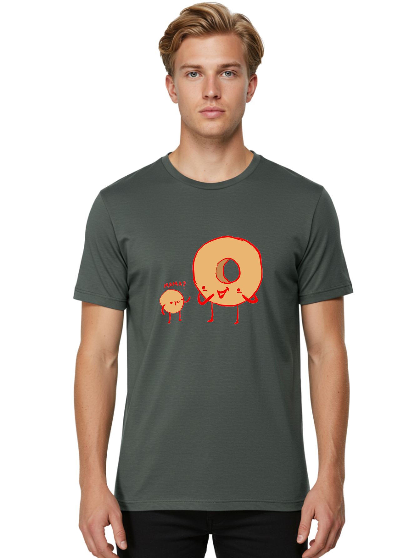 Donut-And-Ball Men'S Graphic Tee, 100% Cotton, Comfortable Casual Summer Wear, Machine Washable, Cartoon Donut, Donut Character, Cute Donut, Child Donut, Mama Donut, Sweet Treat, Funny Illustration, Donut Love, Animated Donut -  Aaa026