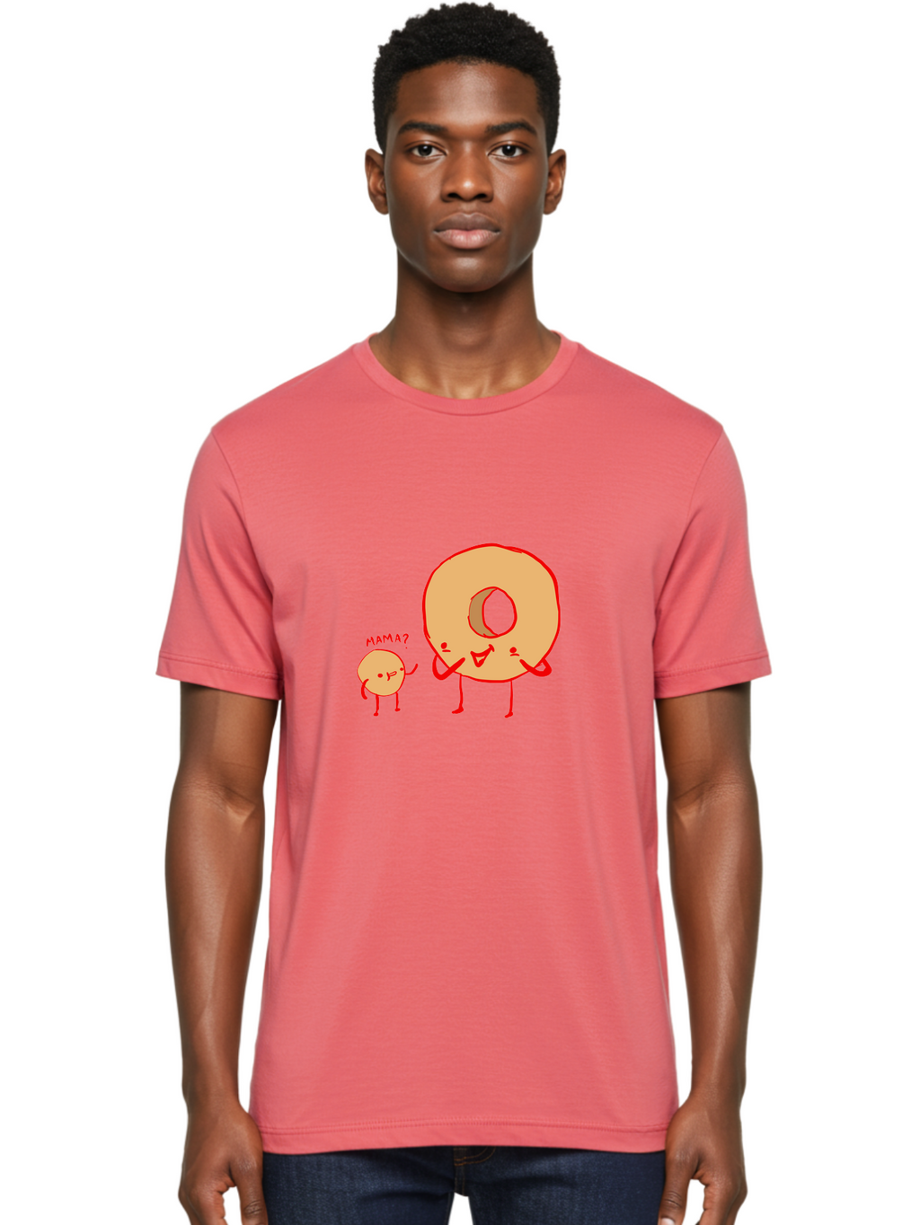 Donut-And-Ball Men'S Graphic Tee, 100% Cotton, Comfortable Casual Summer Wear, Machine Washable, Cartoon Donut, Donut Character, Cute Donut, Child Donut, Mama Donut, Sweet Treat, Funny Illustration, Donut Love, Animated Donut -  Aaa026
