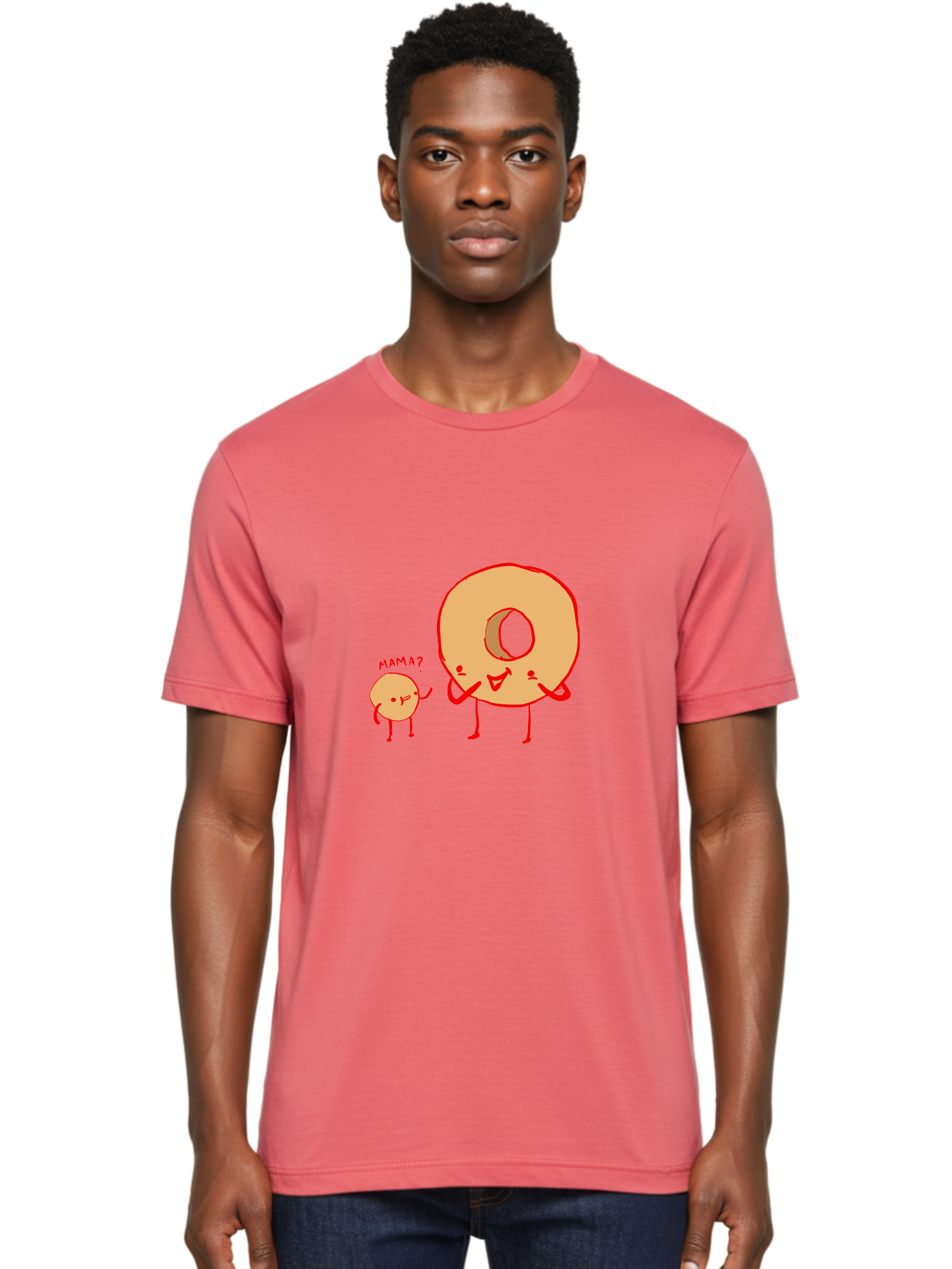 Donut-And-Ball Men'S Graphic Tee, 100% Cotton, Comfortable Casual Summer Wear, Machine Washable, Cartoon Donut, Donut Character, Cute Donut, Child Donut, Mama Donut, Sweet Treat, Funny Illustration, Donut Love, Animated Donut -  Aaa026